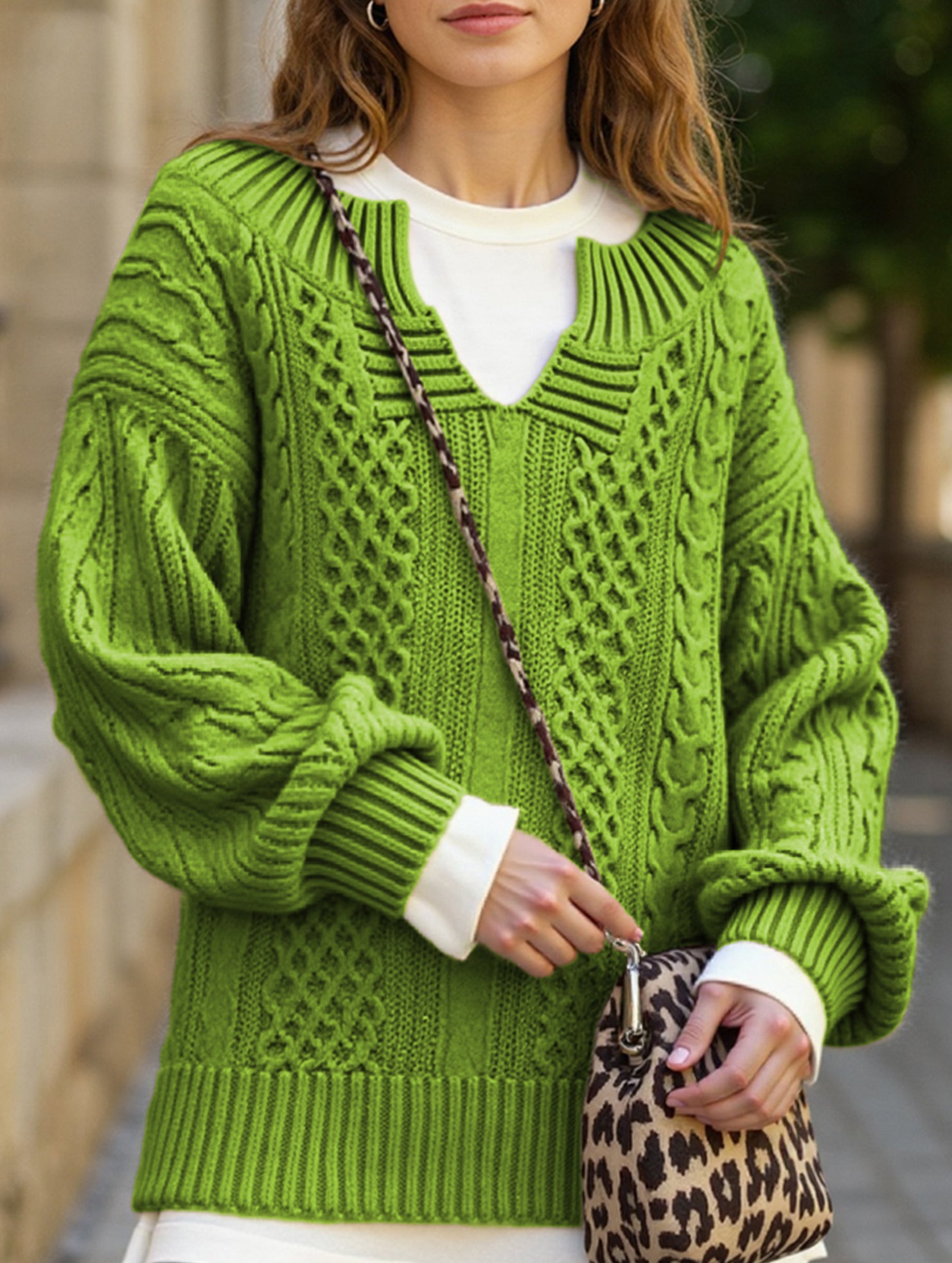 Casual knitted cable-knit sweater