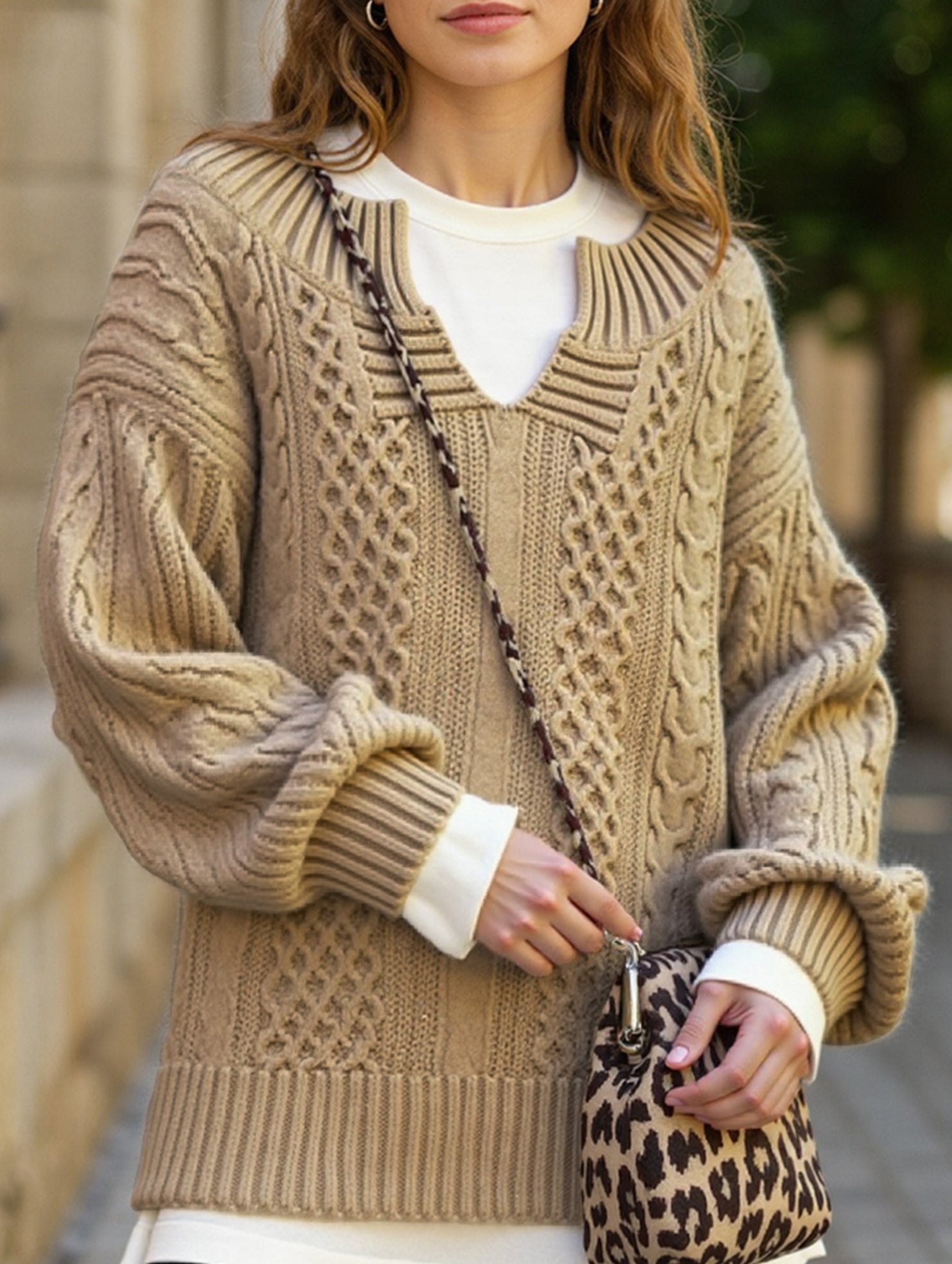 Casual knitted cable-knit sweater