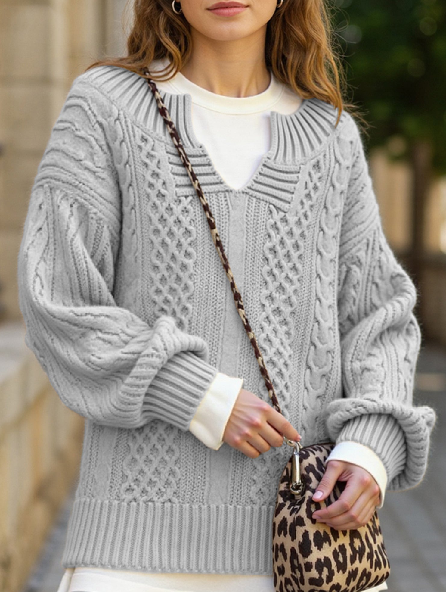 Casual knitted cable-knit sweater