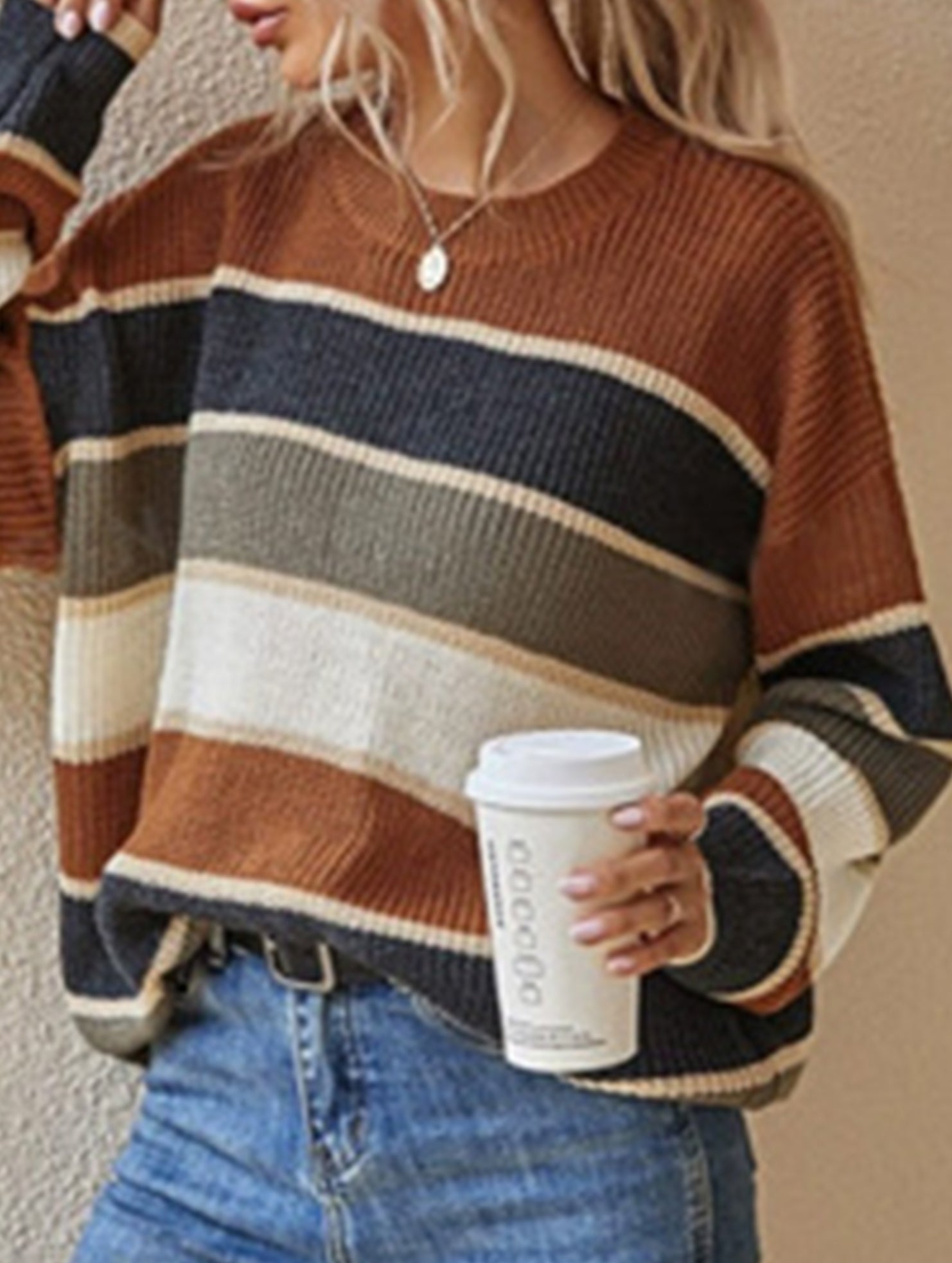 Relaxed Loose Classic Striped Crew Neck Sweater