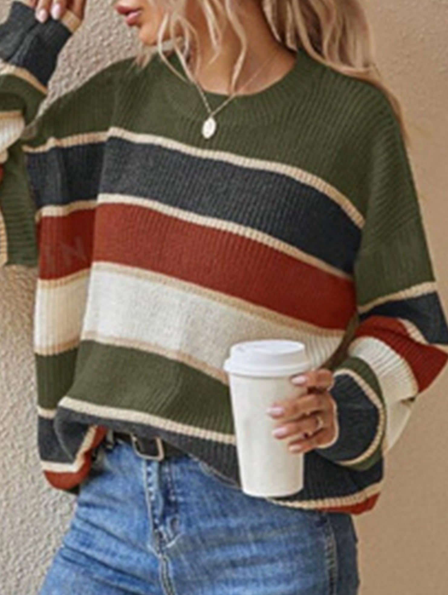 Relaxed Loose Classic Striped Crew Neck Sweater