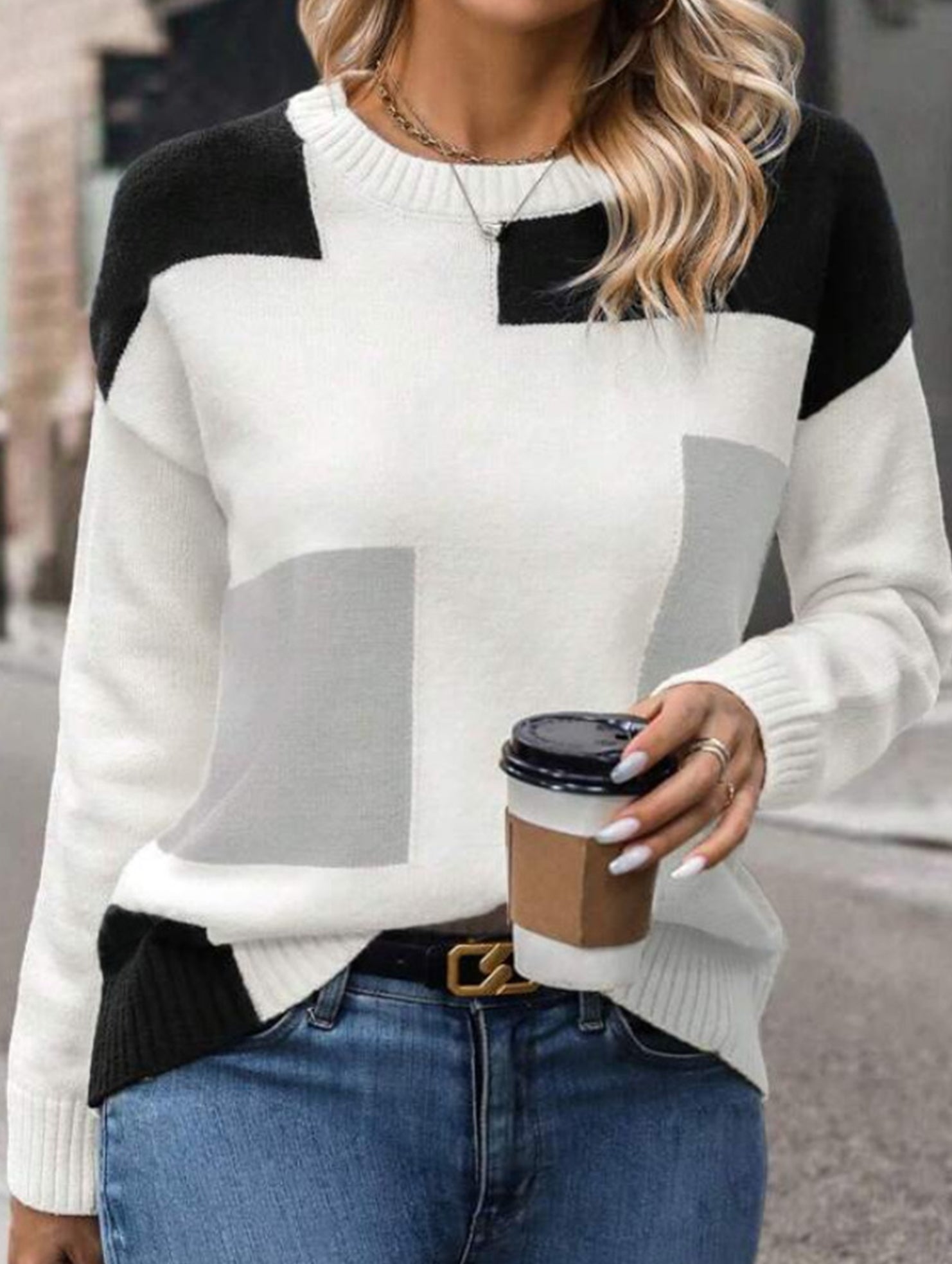 Simple pullover colorblock knitted sweater