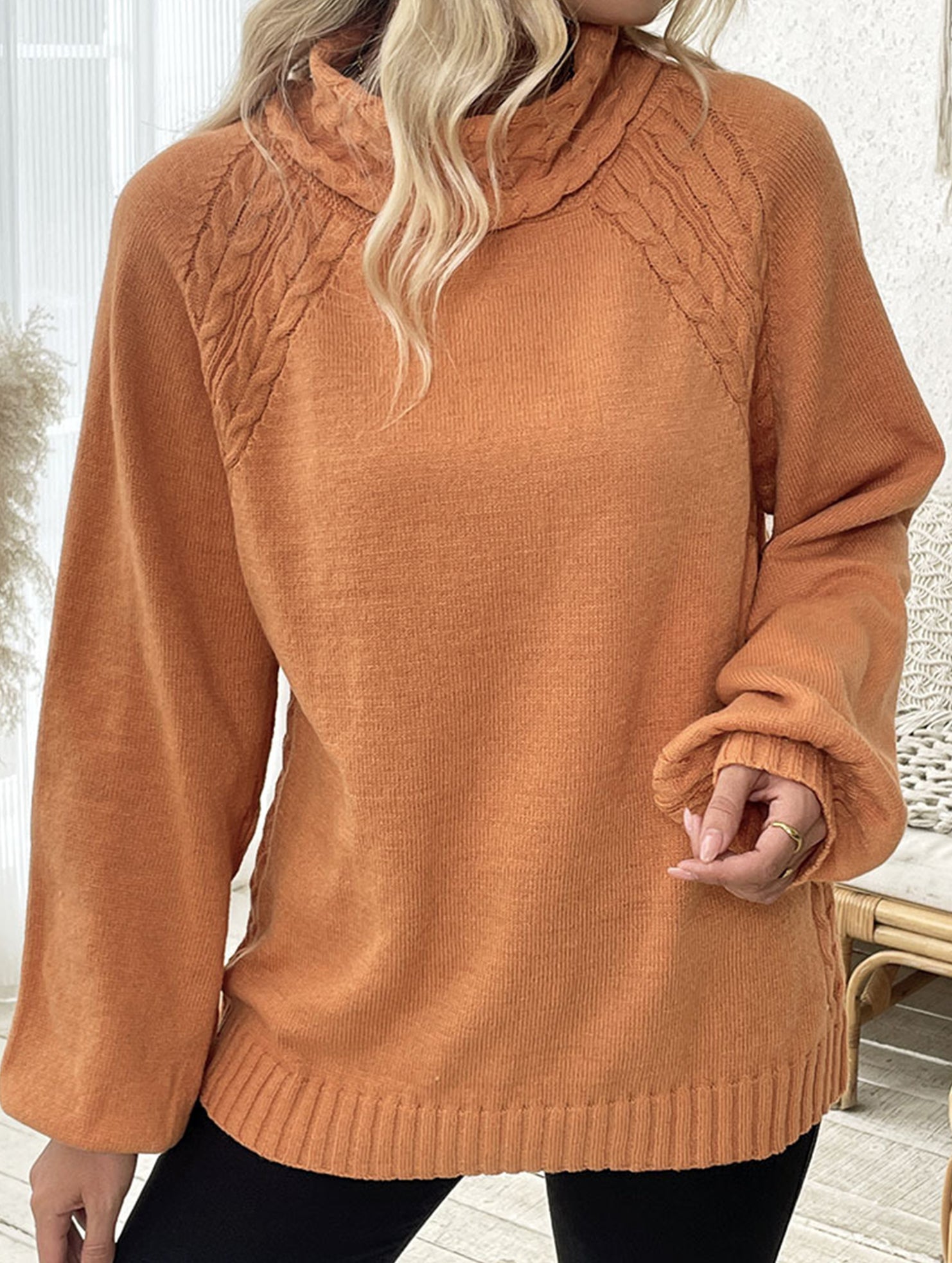 Straight-cut floral turtleneck sweater