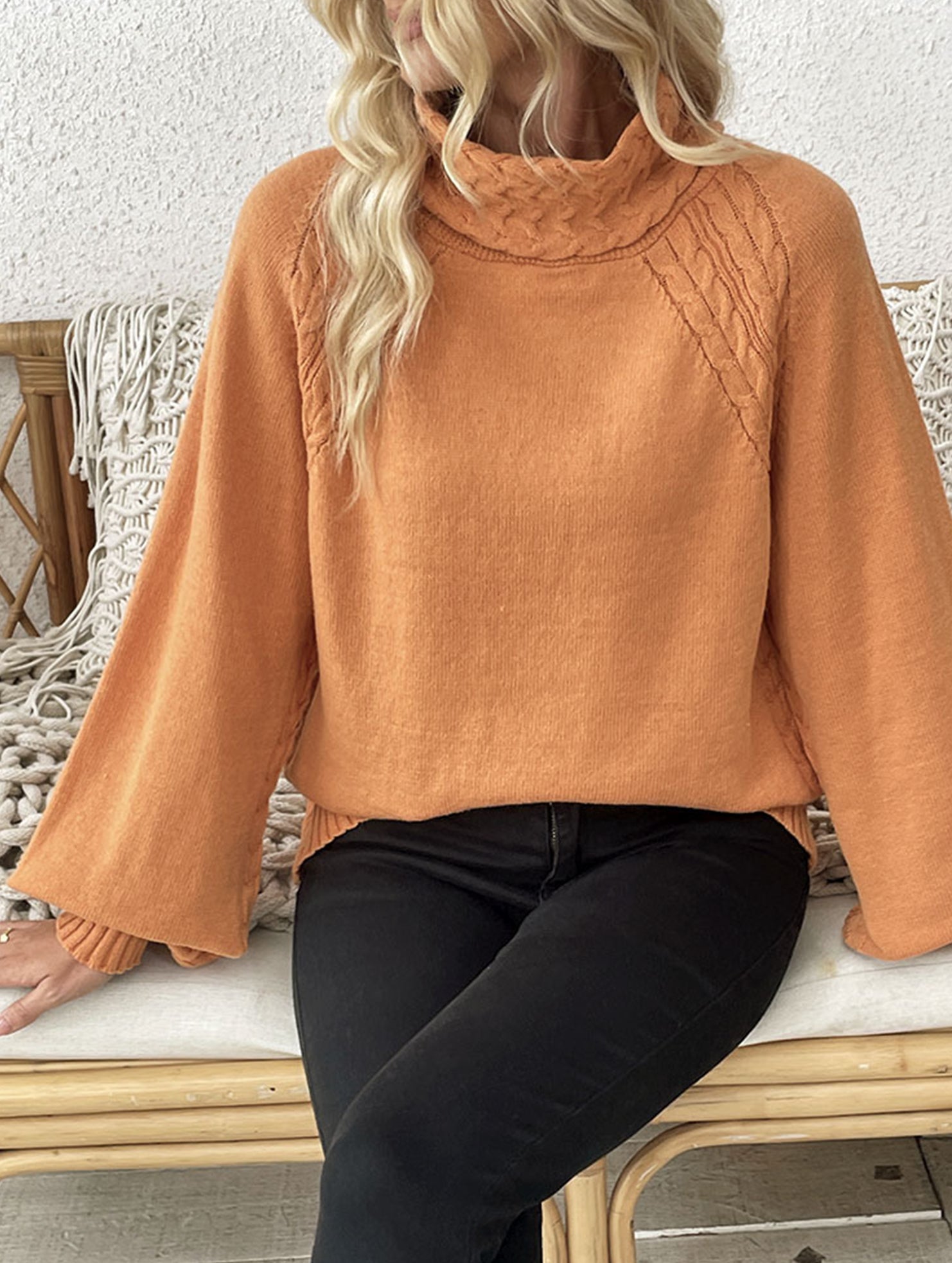 Straight-cut floral turtleneck sweater