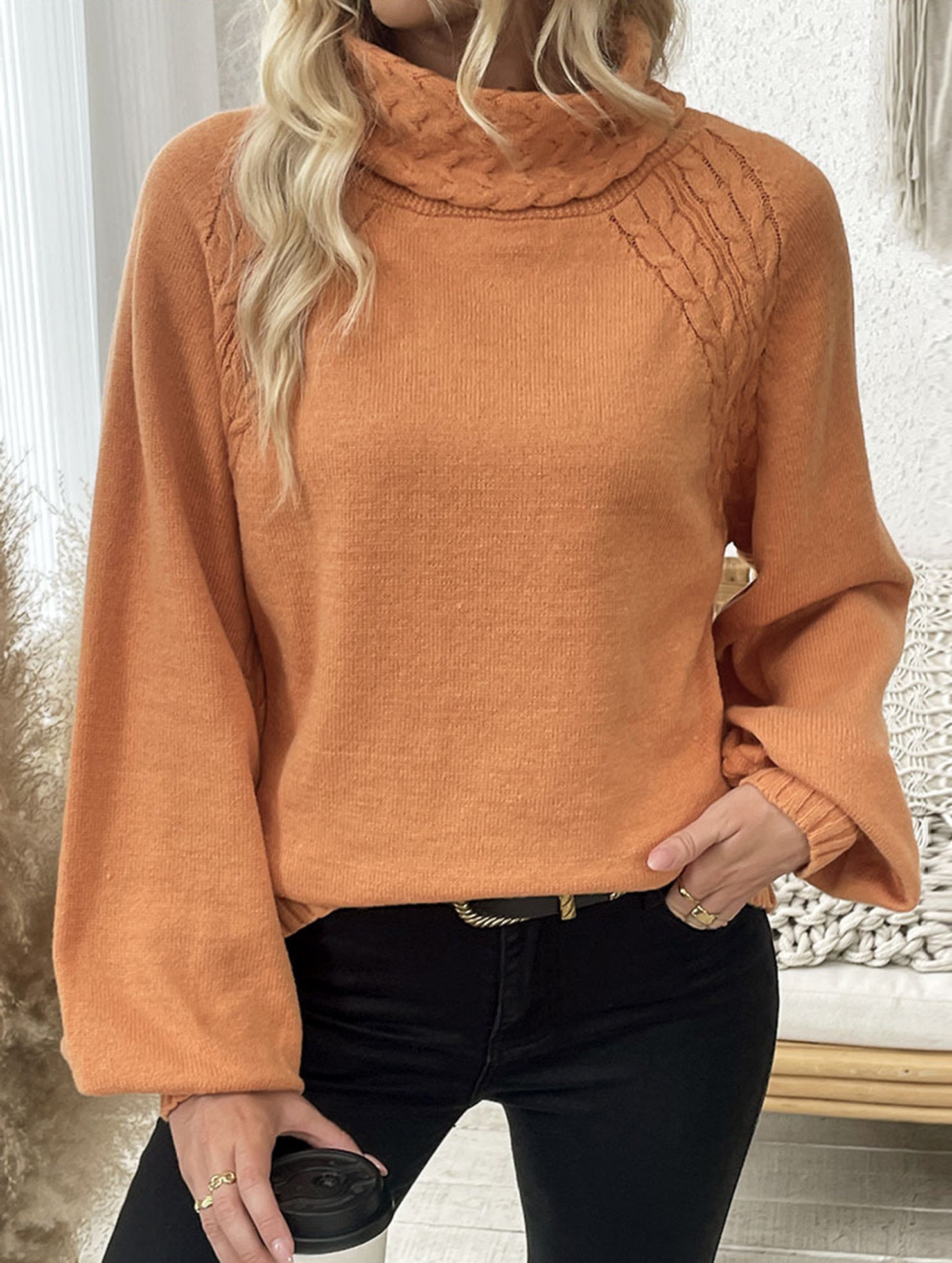 Straight-cut floral turtleneck sweater