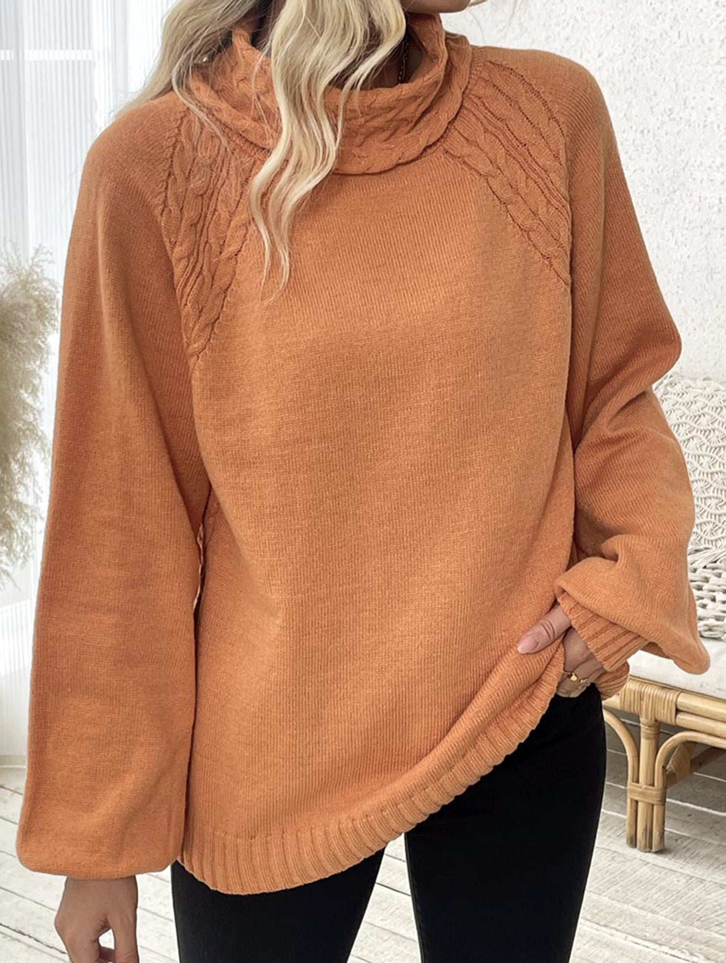 Straight-cut floral turtleneck sweater