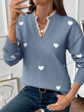 Heart Print Lace Trim Sweater