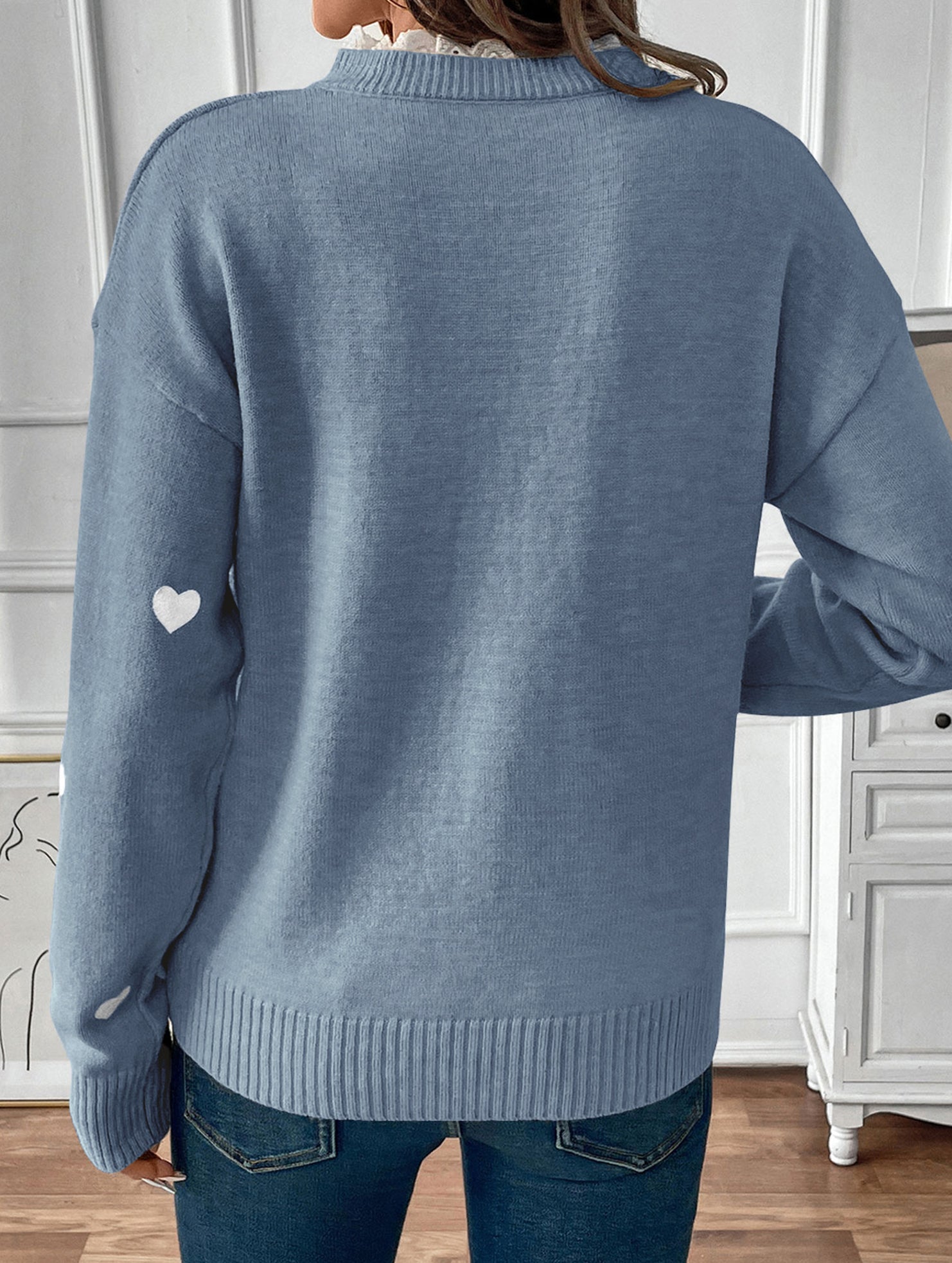 Heart Print Lace Trim Sweater
