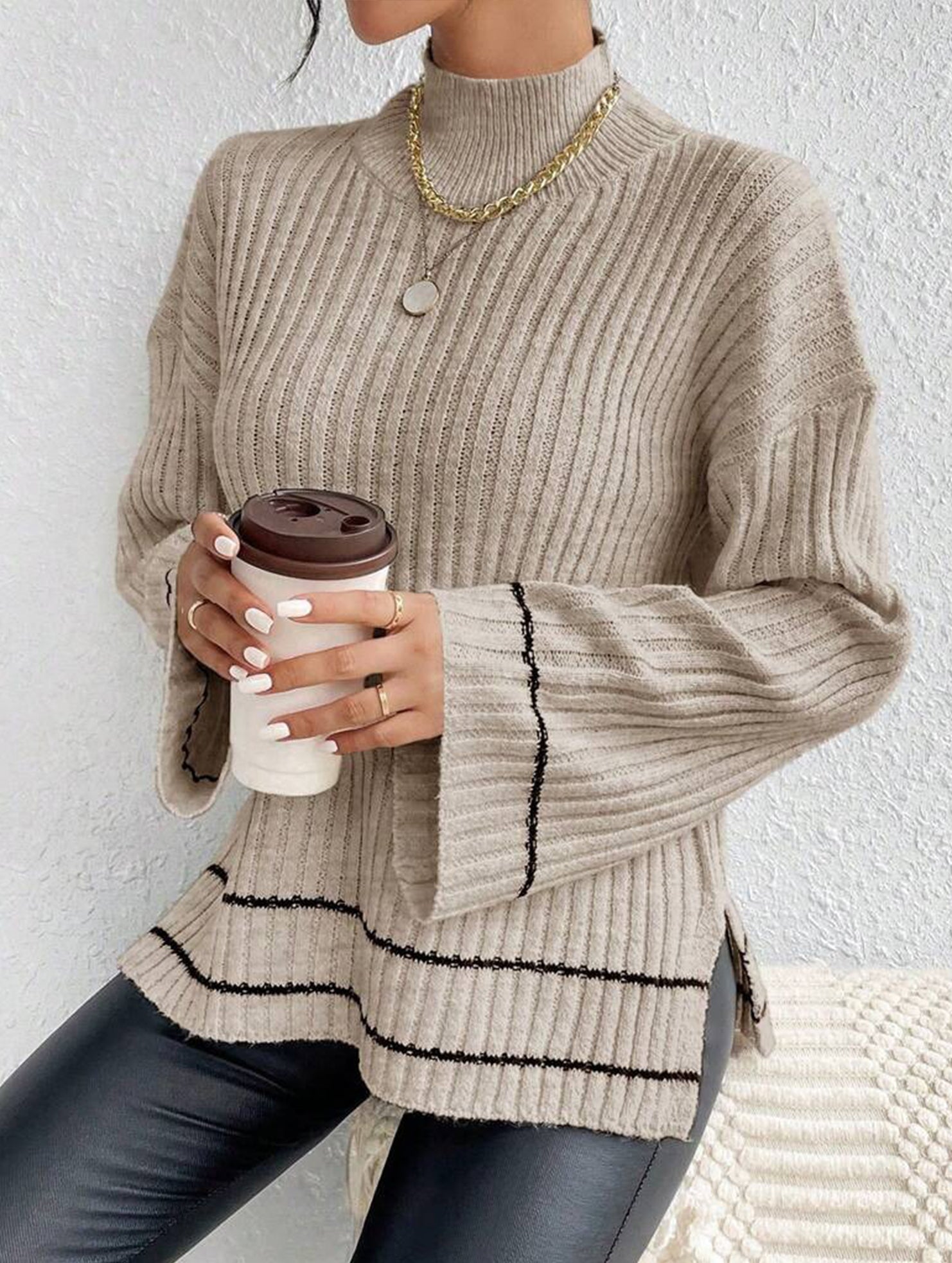 Color-blocked loose long-sleeved sweater