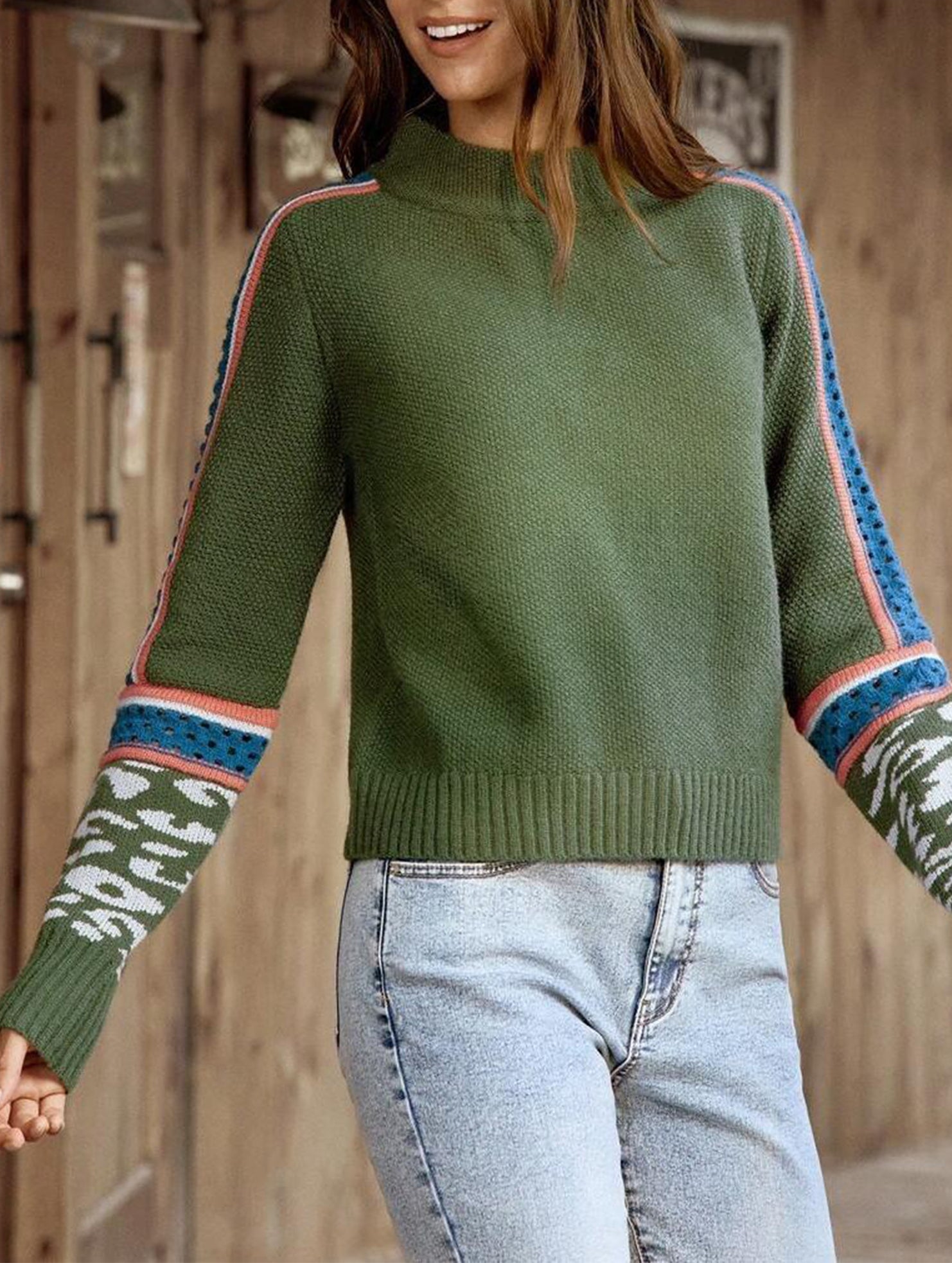 Hollow leopard print crew neck sweater