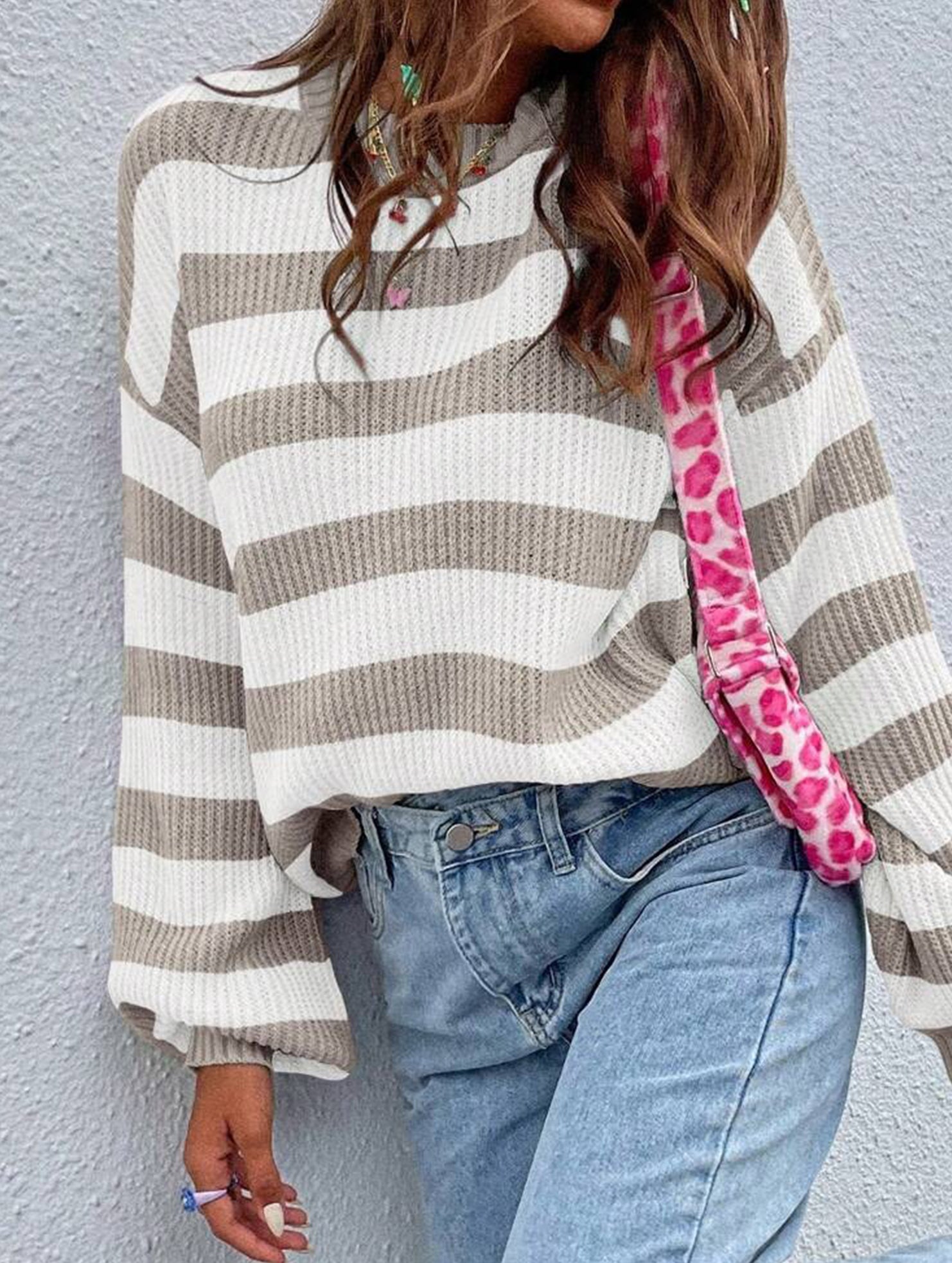 crew neck loose striped pullover sweater