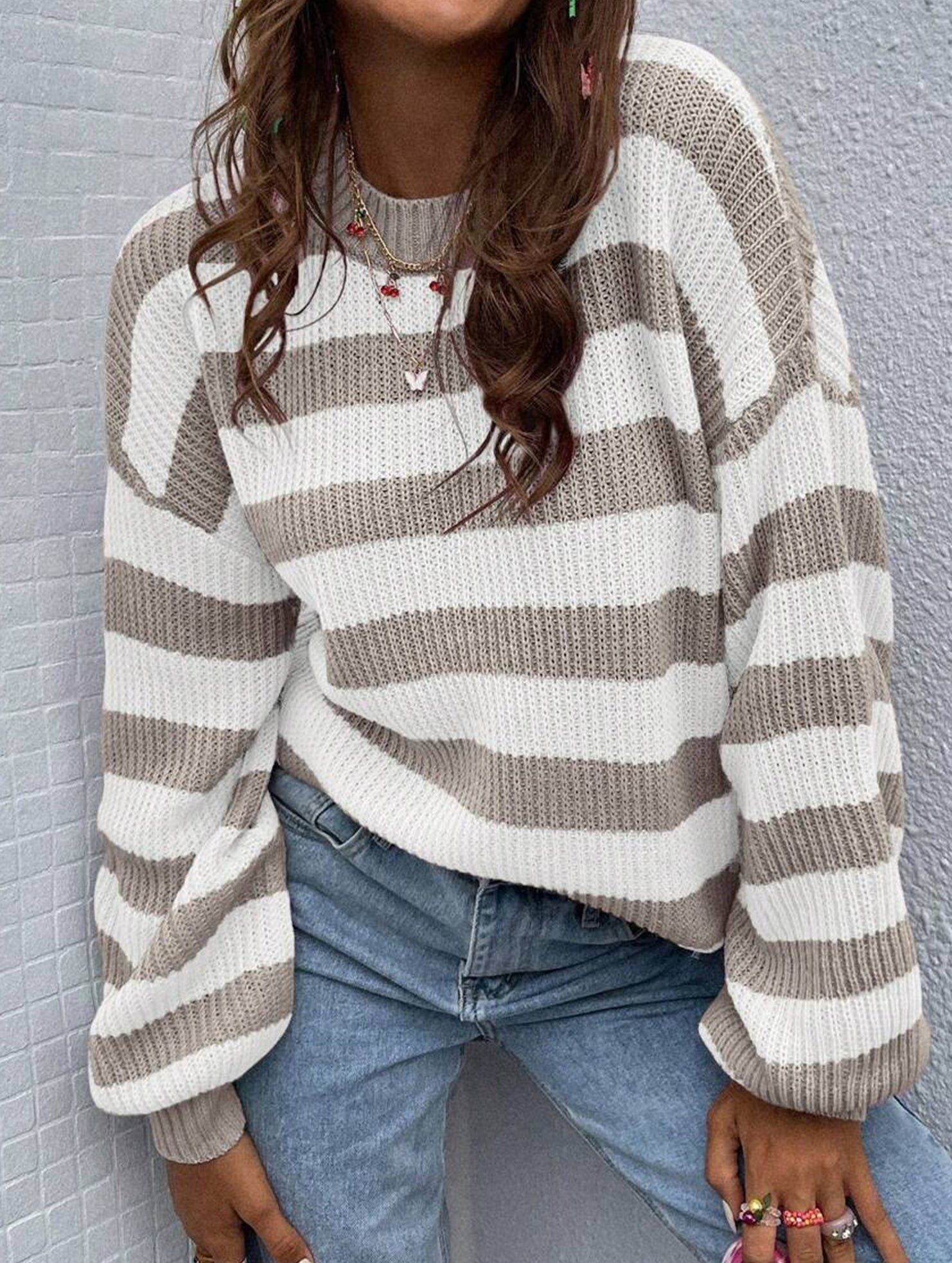 crew neck loose striped pullover sweater