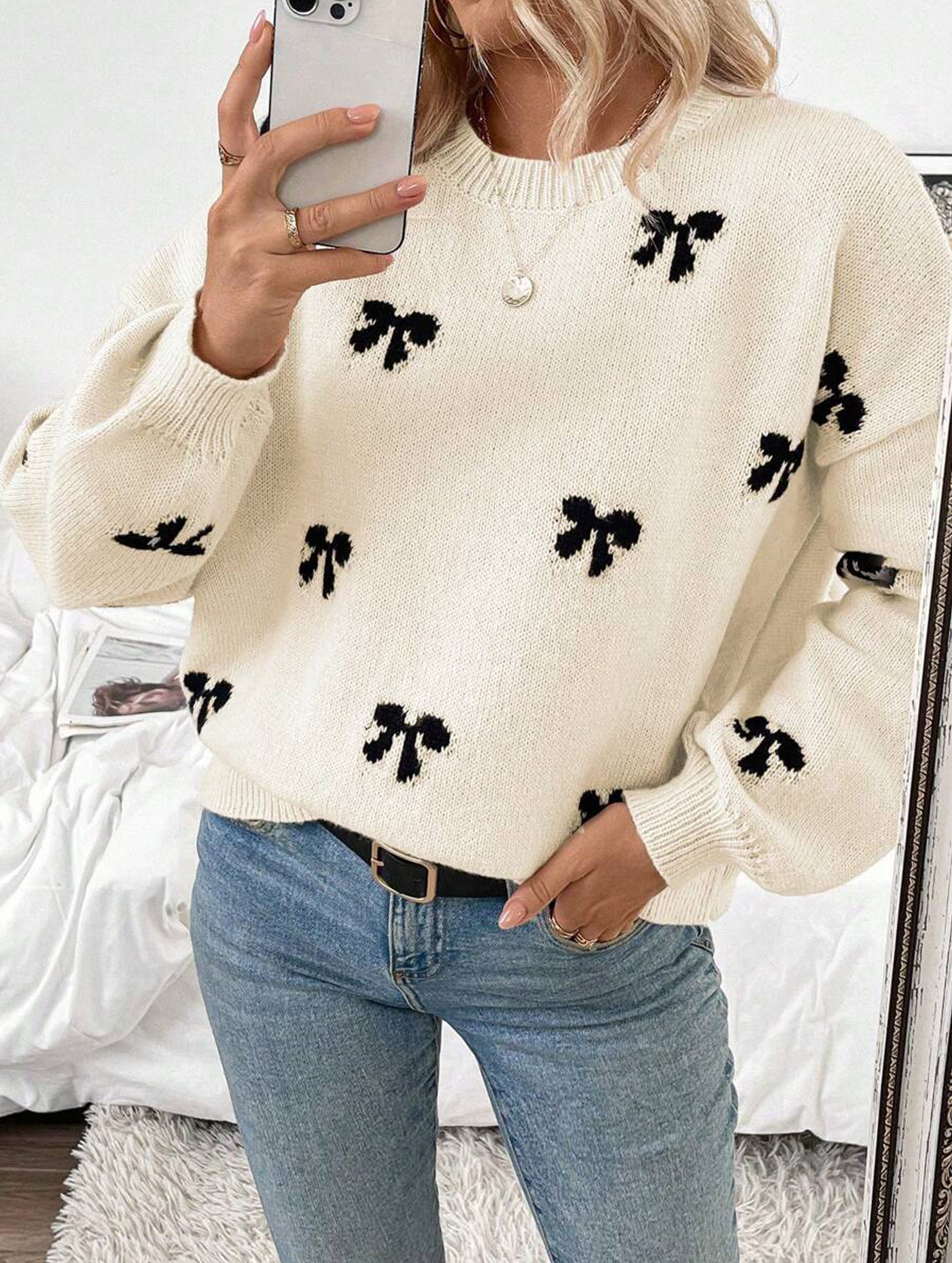 Fashionable new style pullover bow sweater