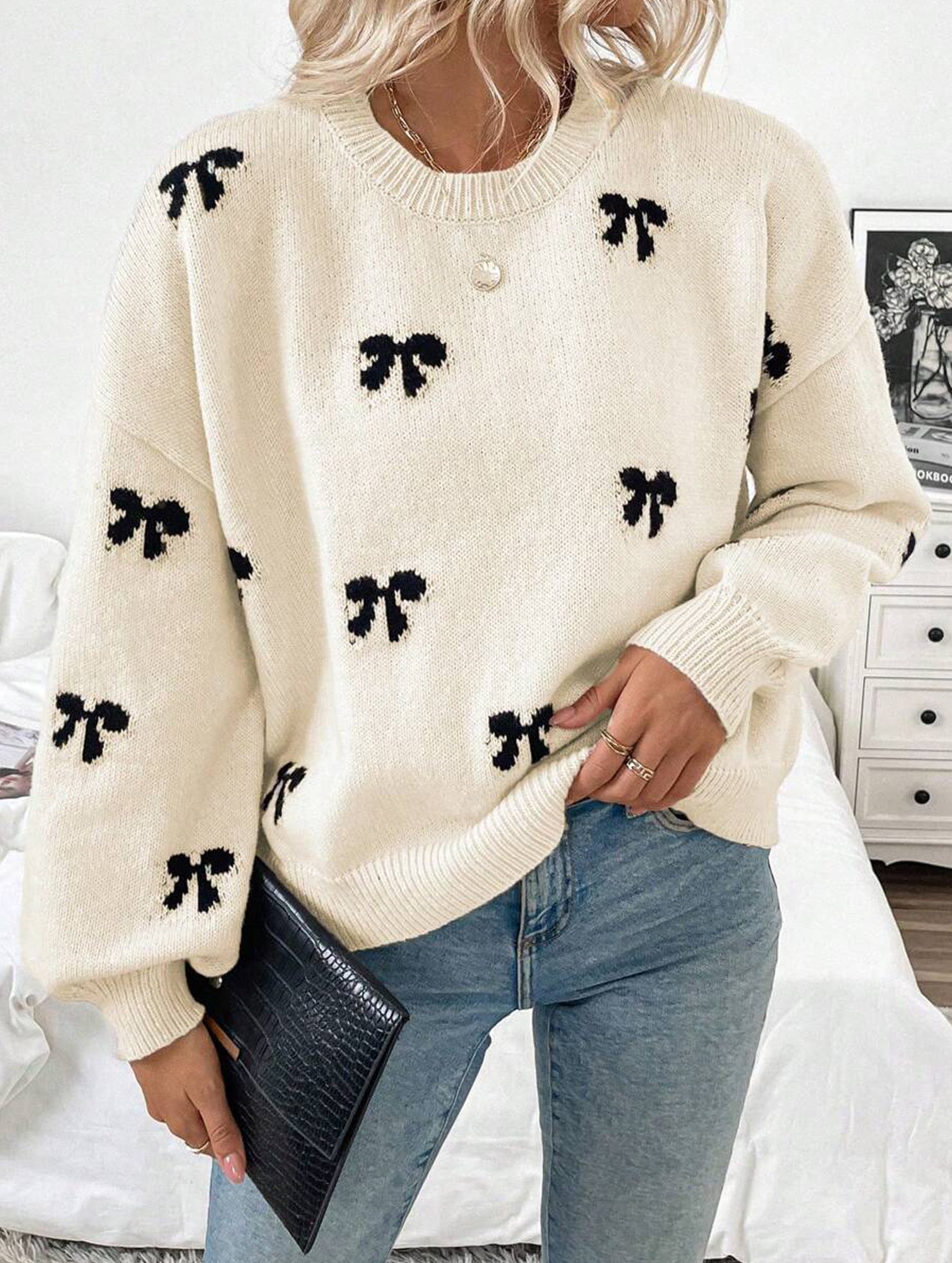 Fashionable new style pullover bow sweater