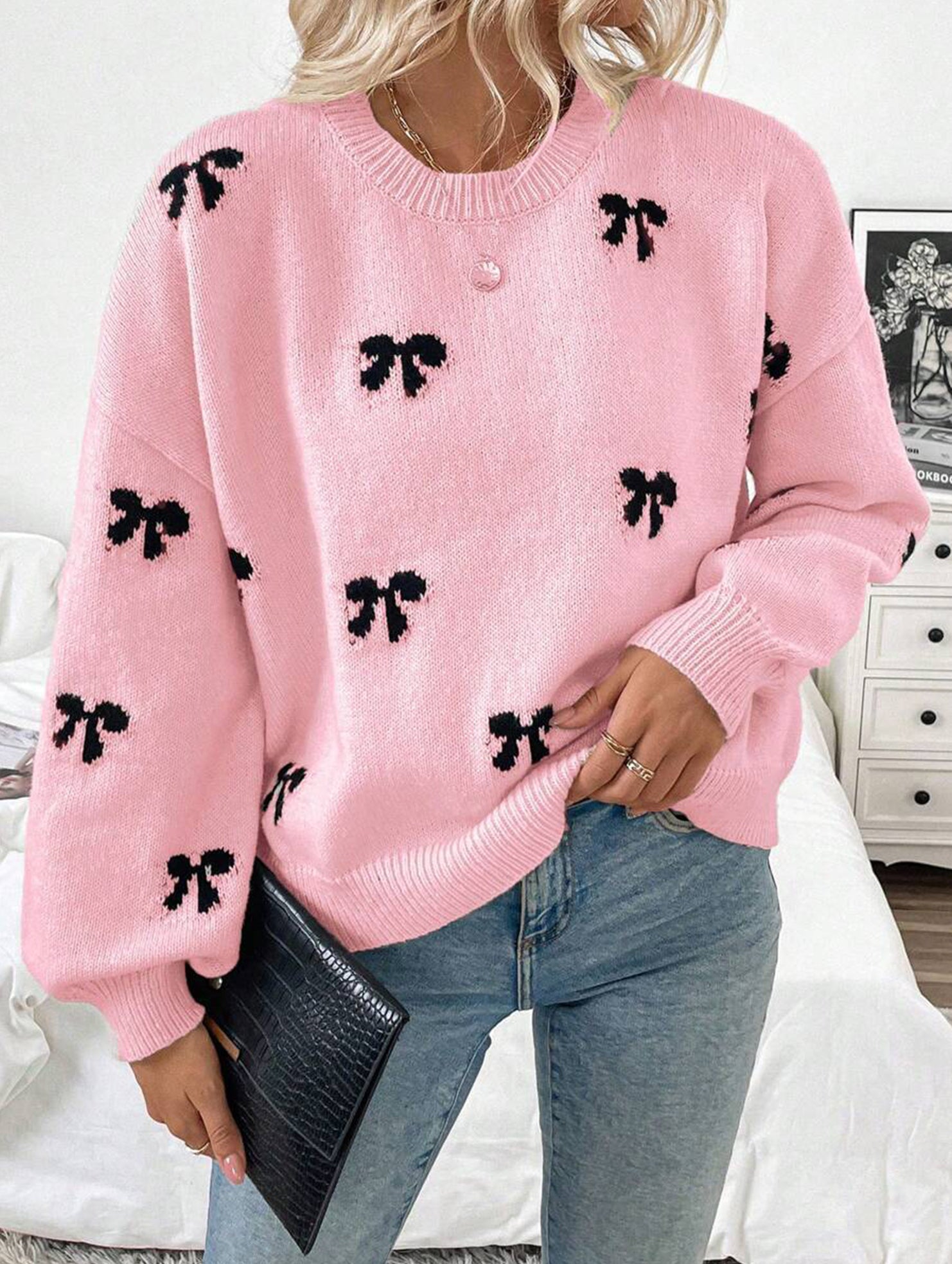 Fashionable new style pullover bow sweater