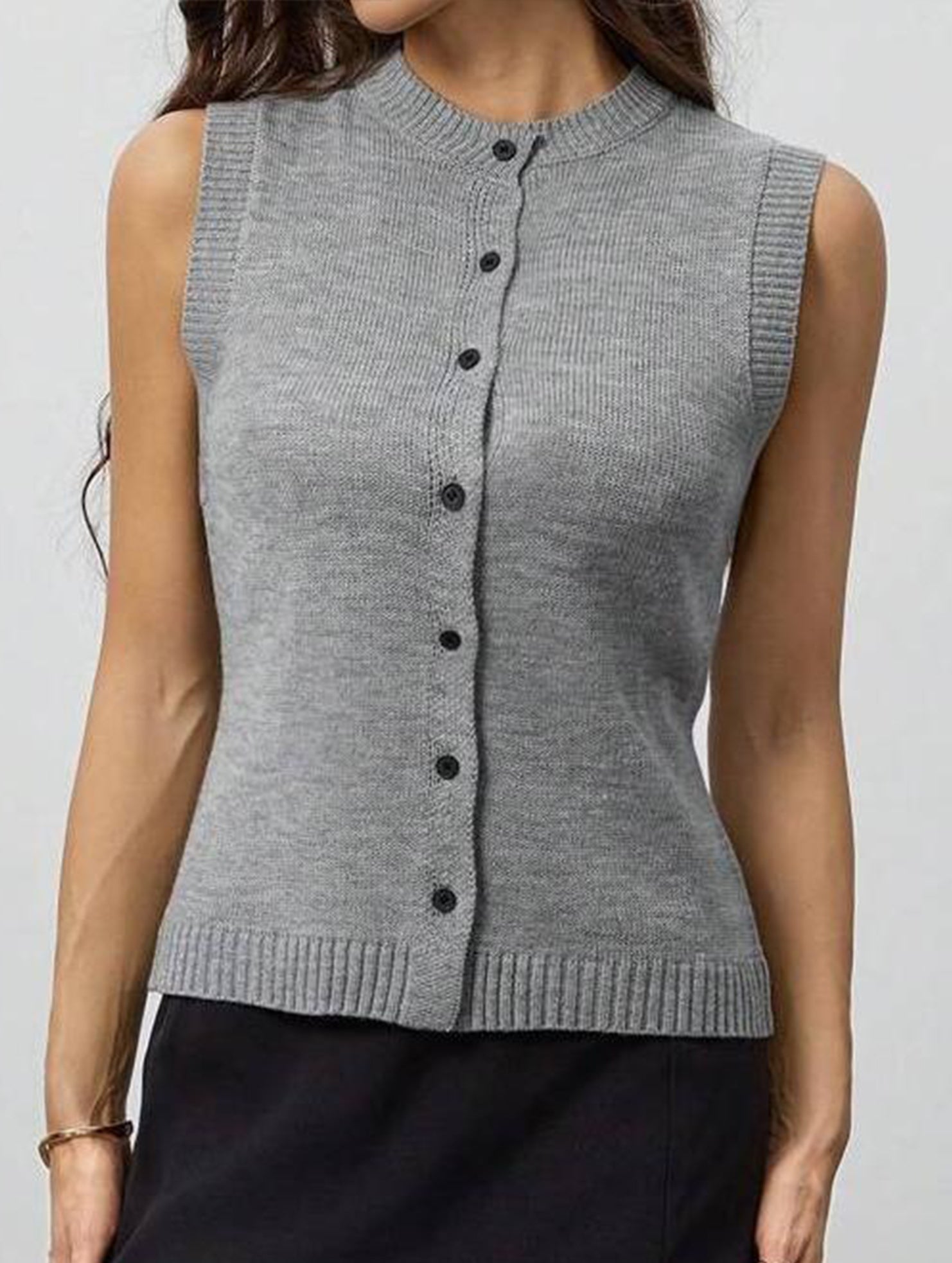 All-match round neck knitted cardigan