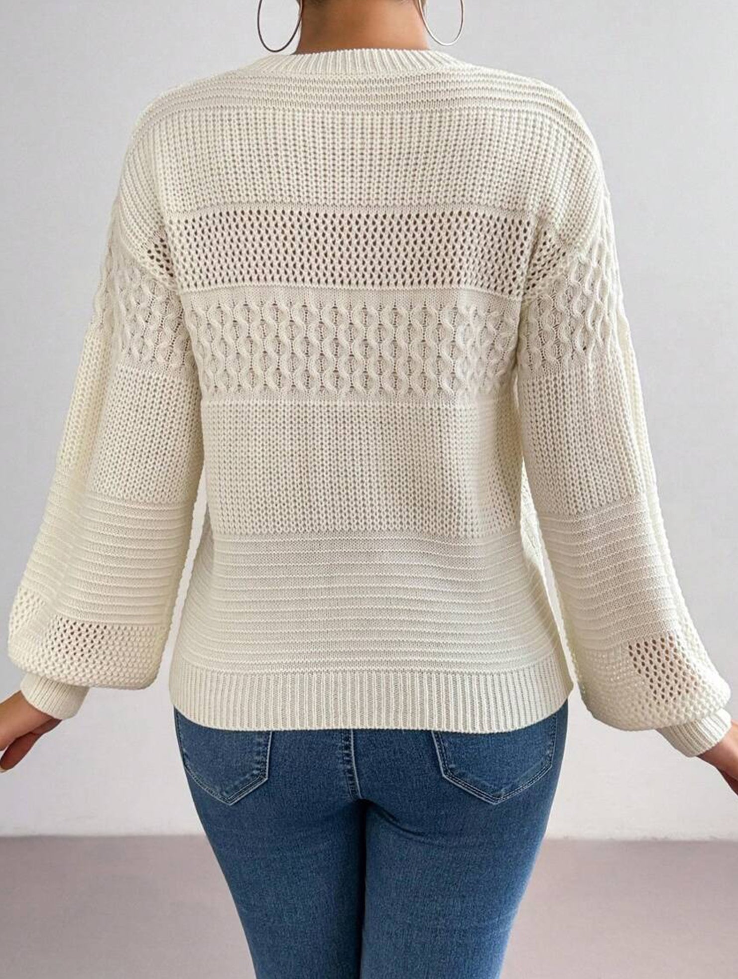 Simple hollow long-sleeved sweater