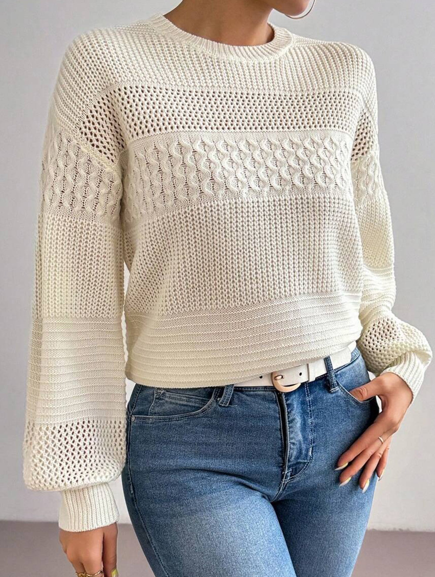 Simple hollow long-sleeved sweater