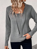 Pullover round neck solid color slim fit sweater