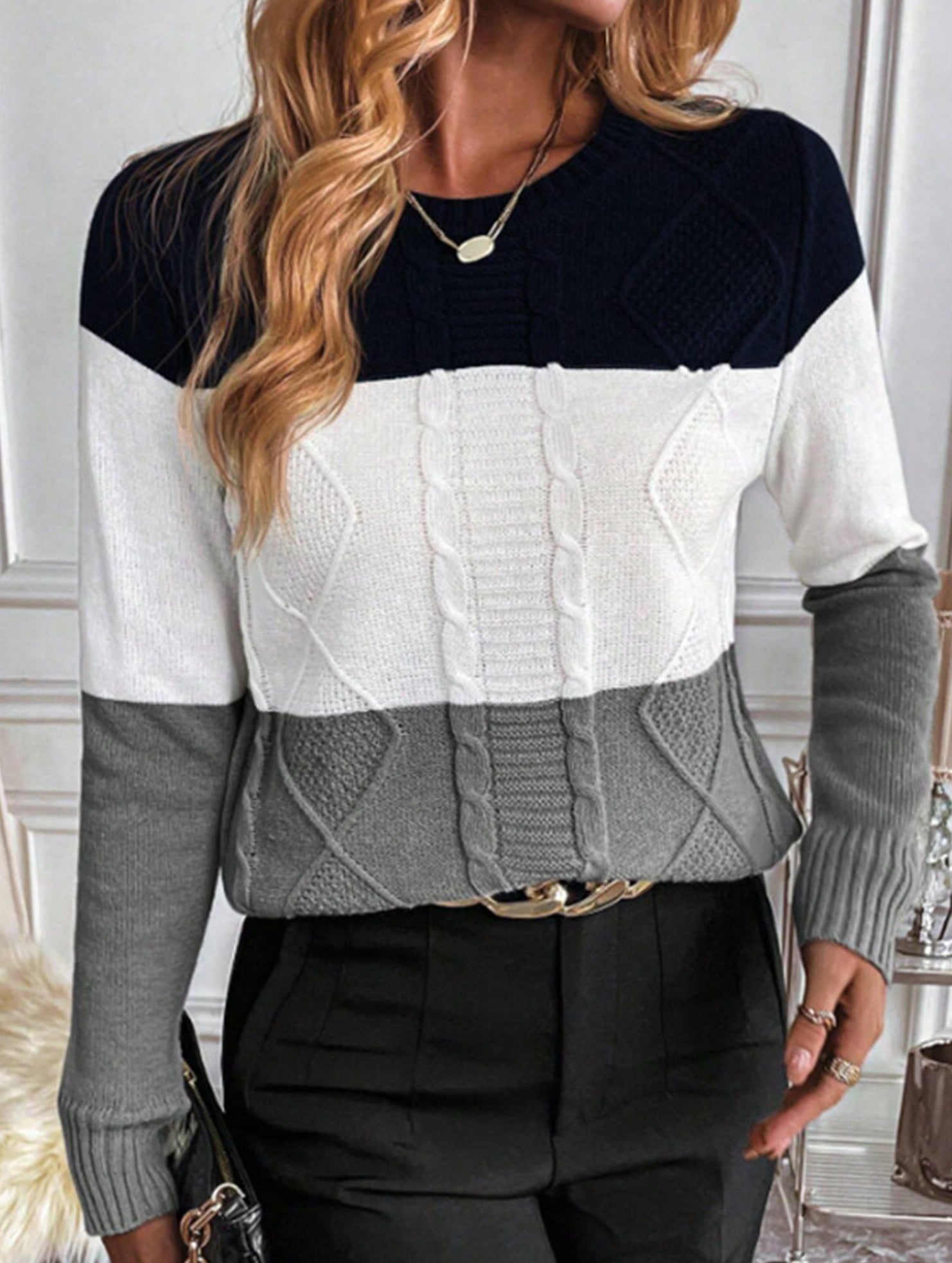 Casual round neck color-block sweater
