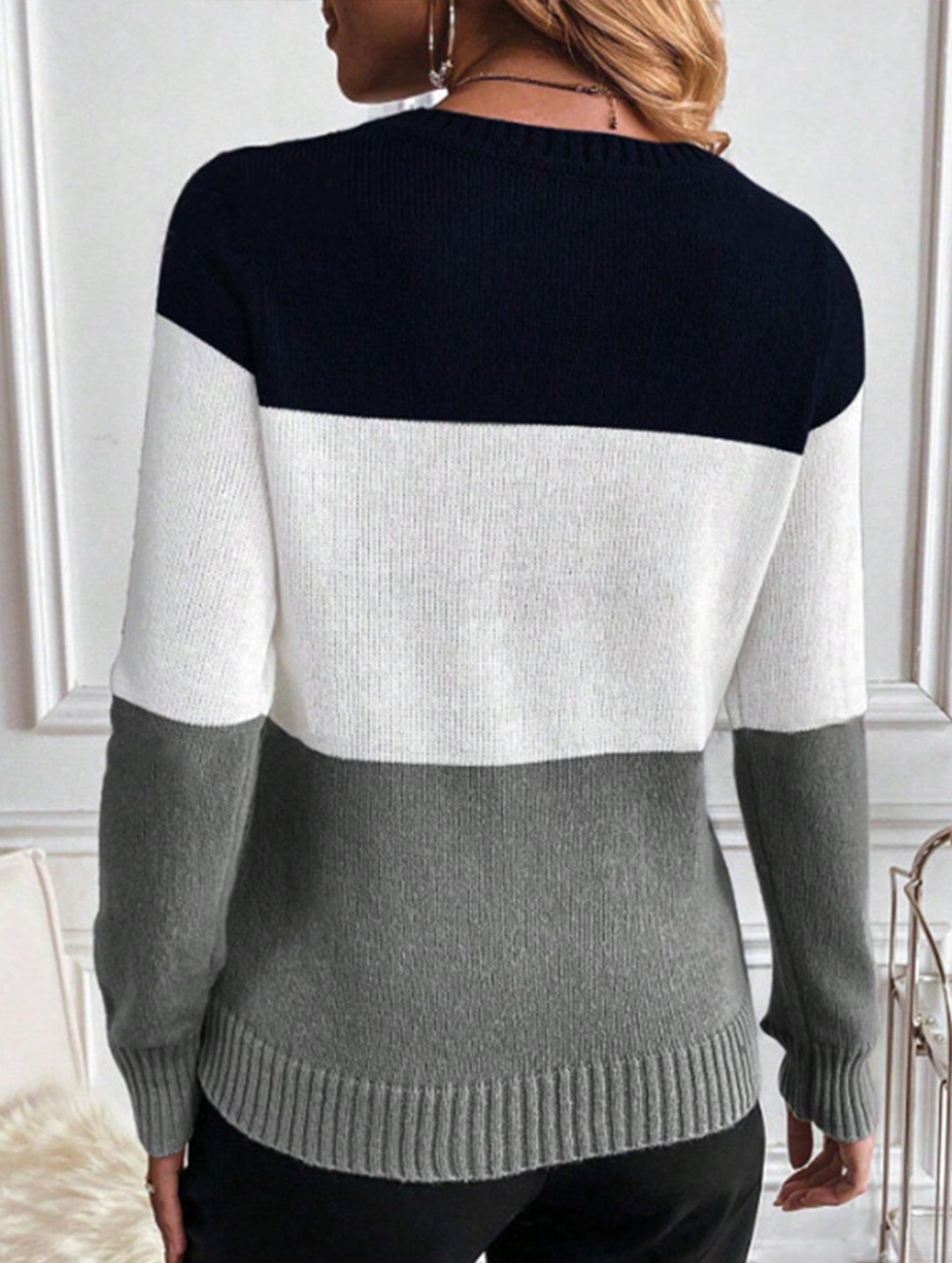 Casual round neck color-block sweater