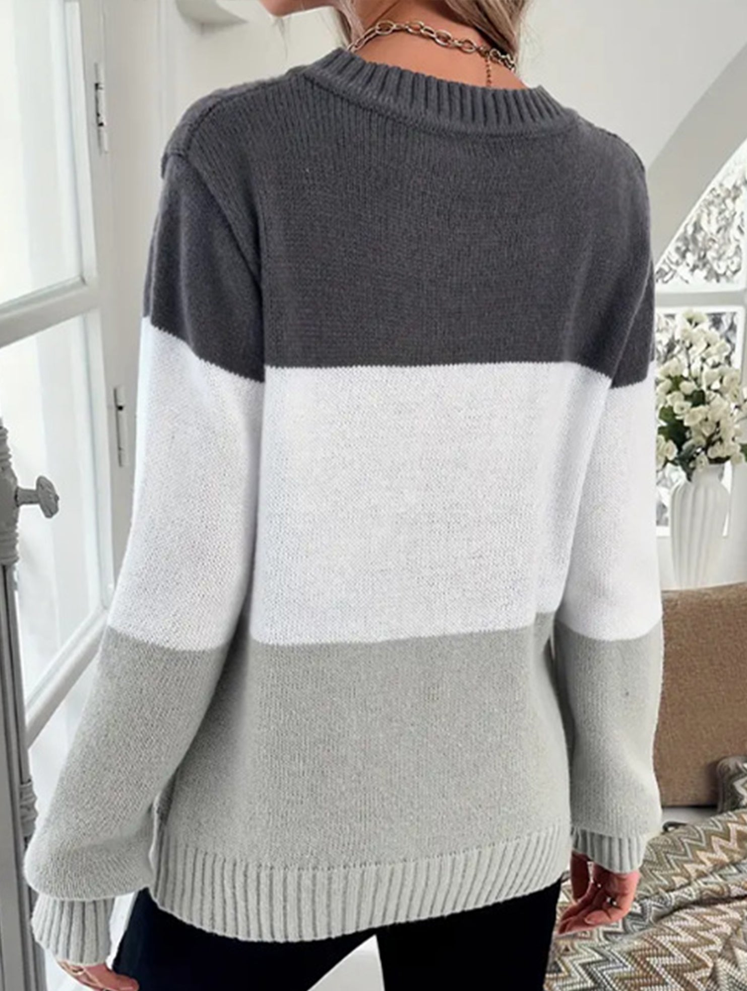 Casual round neck color-block sweater