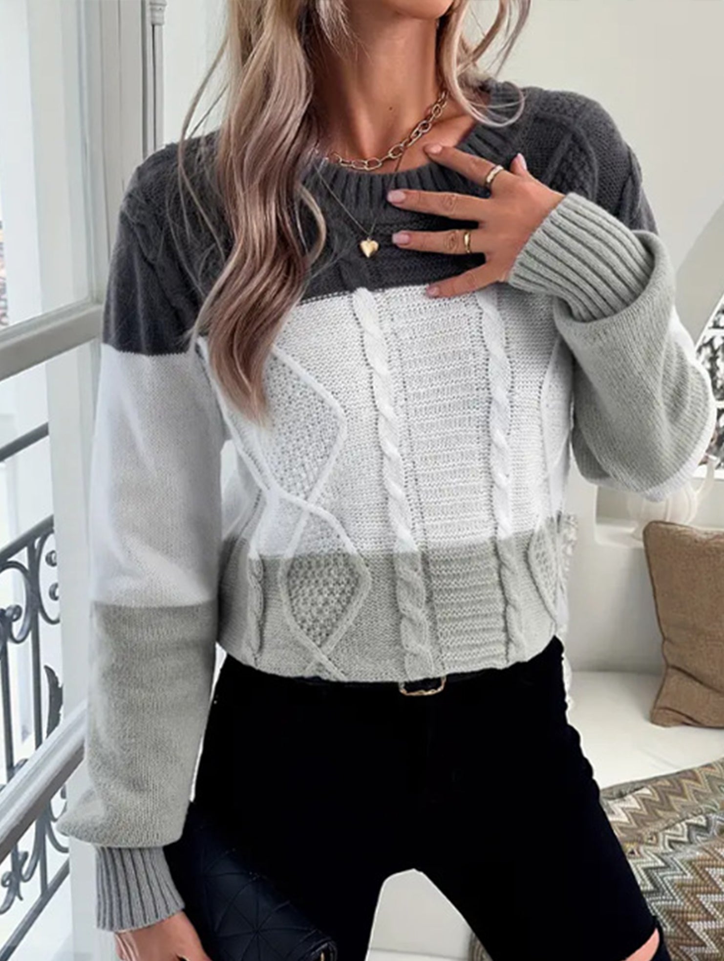 Casual round neck color-block sweater