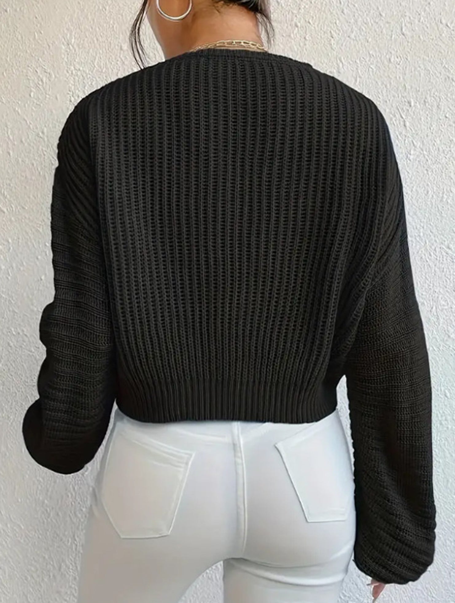 Loose lazy V-neck lantern long-sleeved sweater