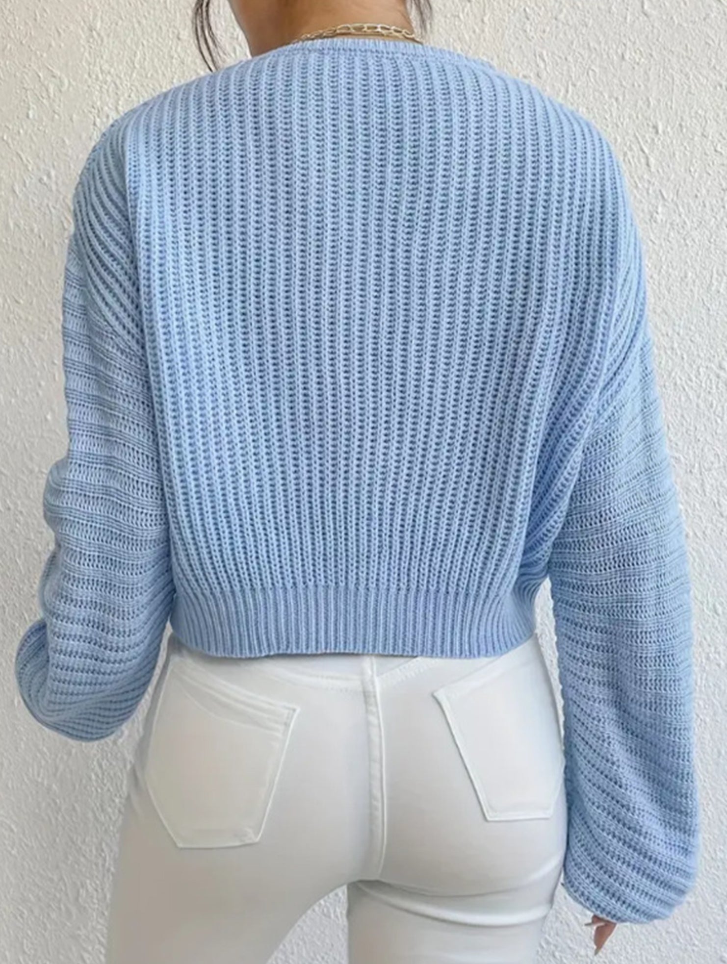 Loose lazy V-neck lantern long-sleeved sweater