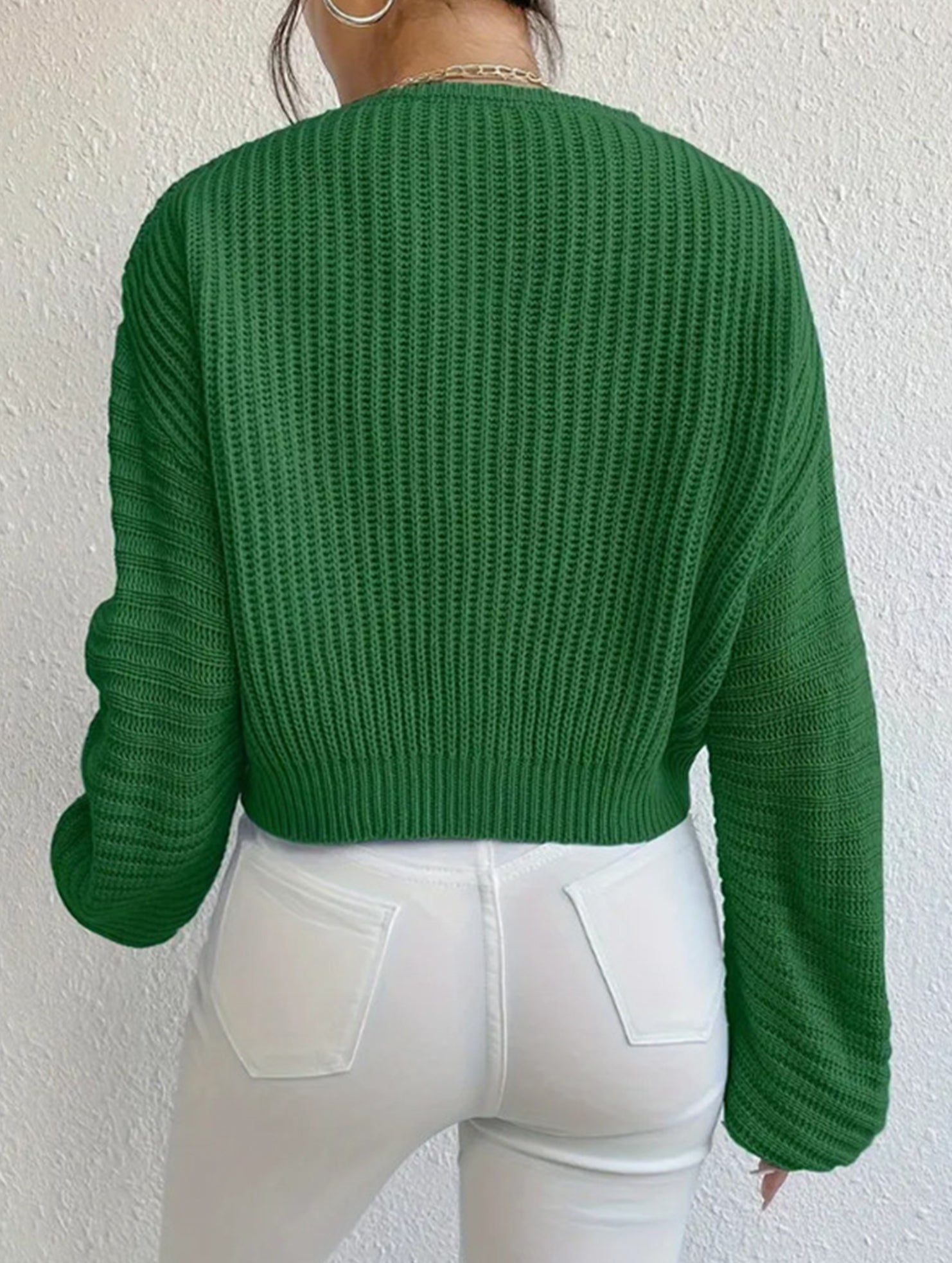 Loose lazy V-neck lantern long-sleeved sweater