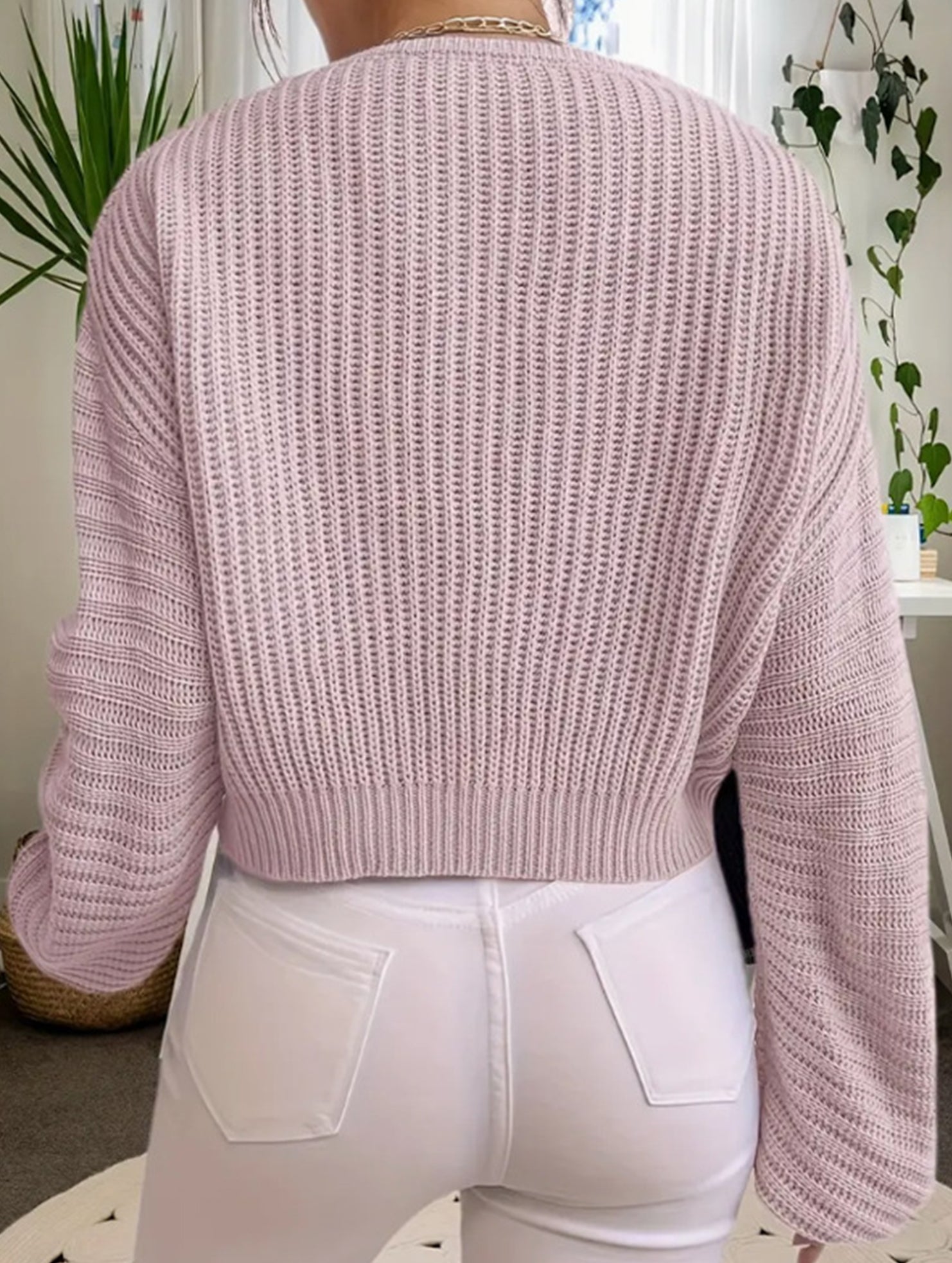 Loose lazy V-neck lantern long-sleeved sweater