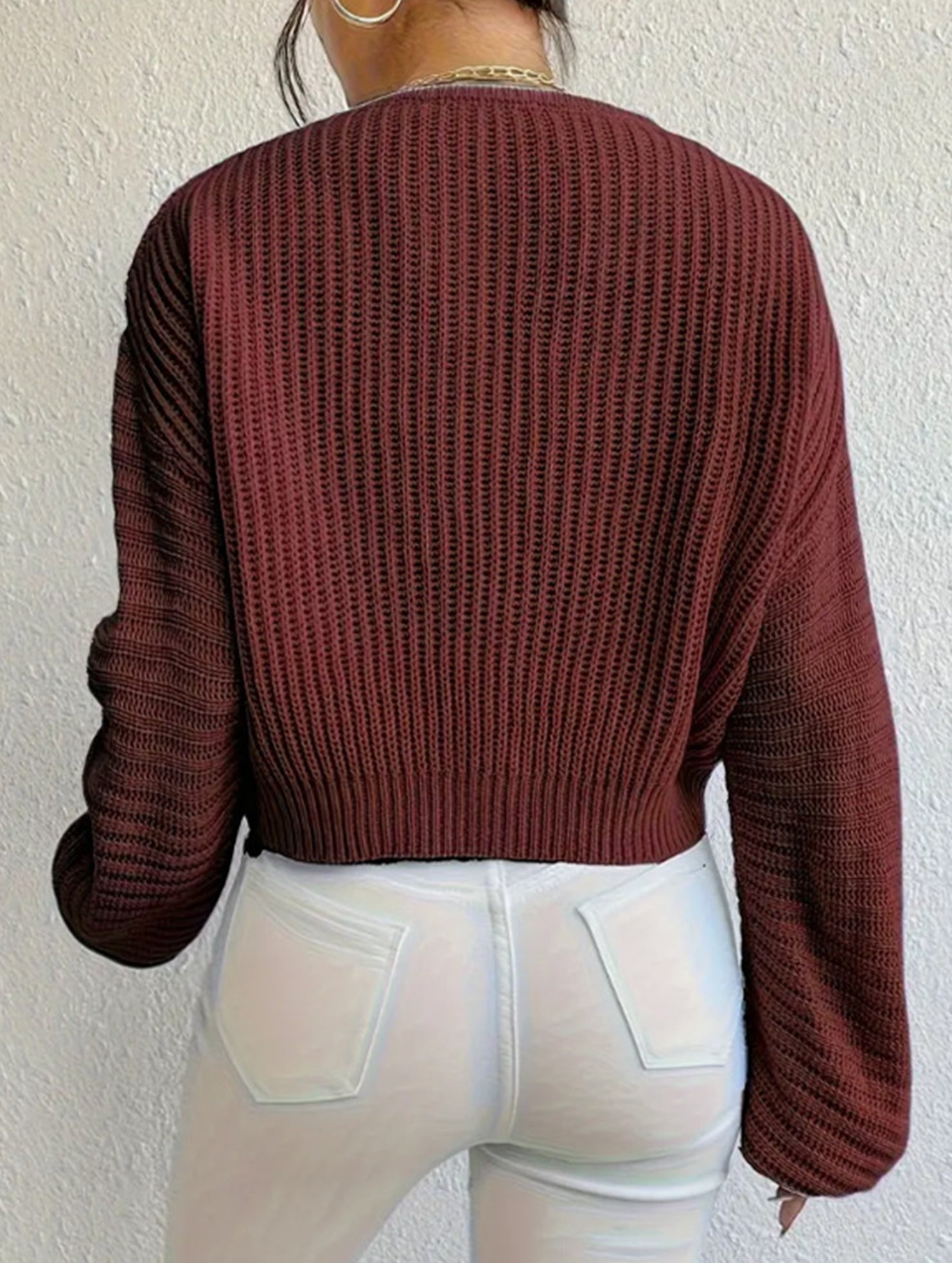 Loose lazy V-neck lantern long-sleeved sweater