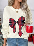 Christmas Check Embroidered Crew Neck Sweater