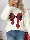 Christmas Check Embroidered Crew Neck Sweater