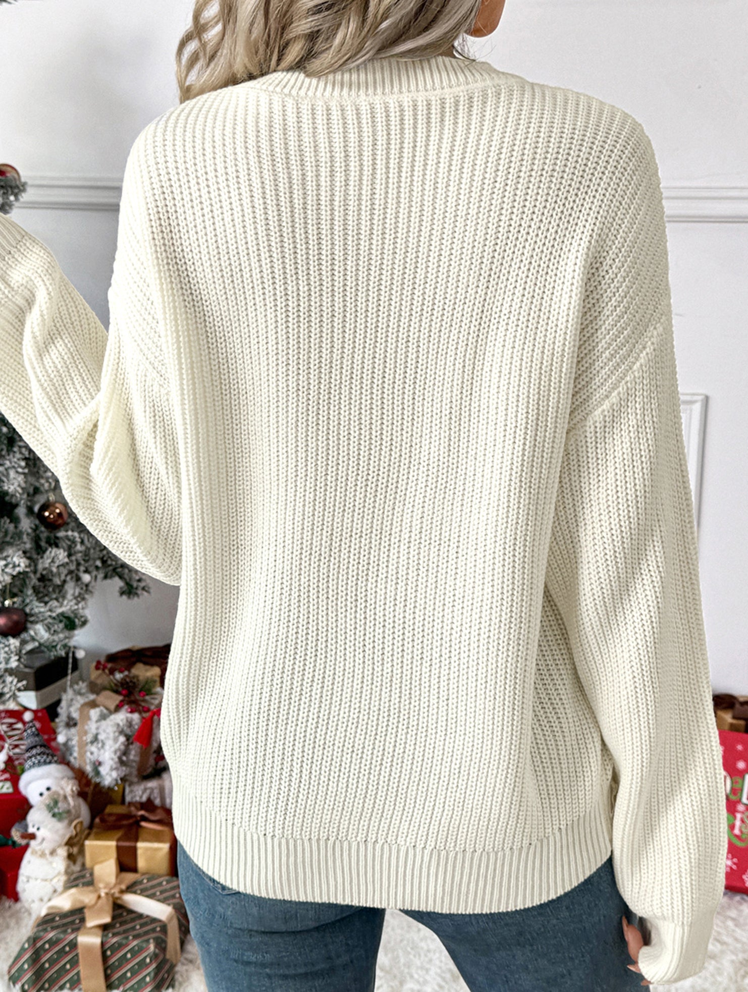 Christmas Check Embroidered Crew Neck Sweater