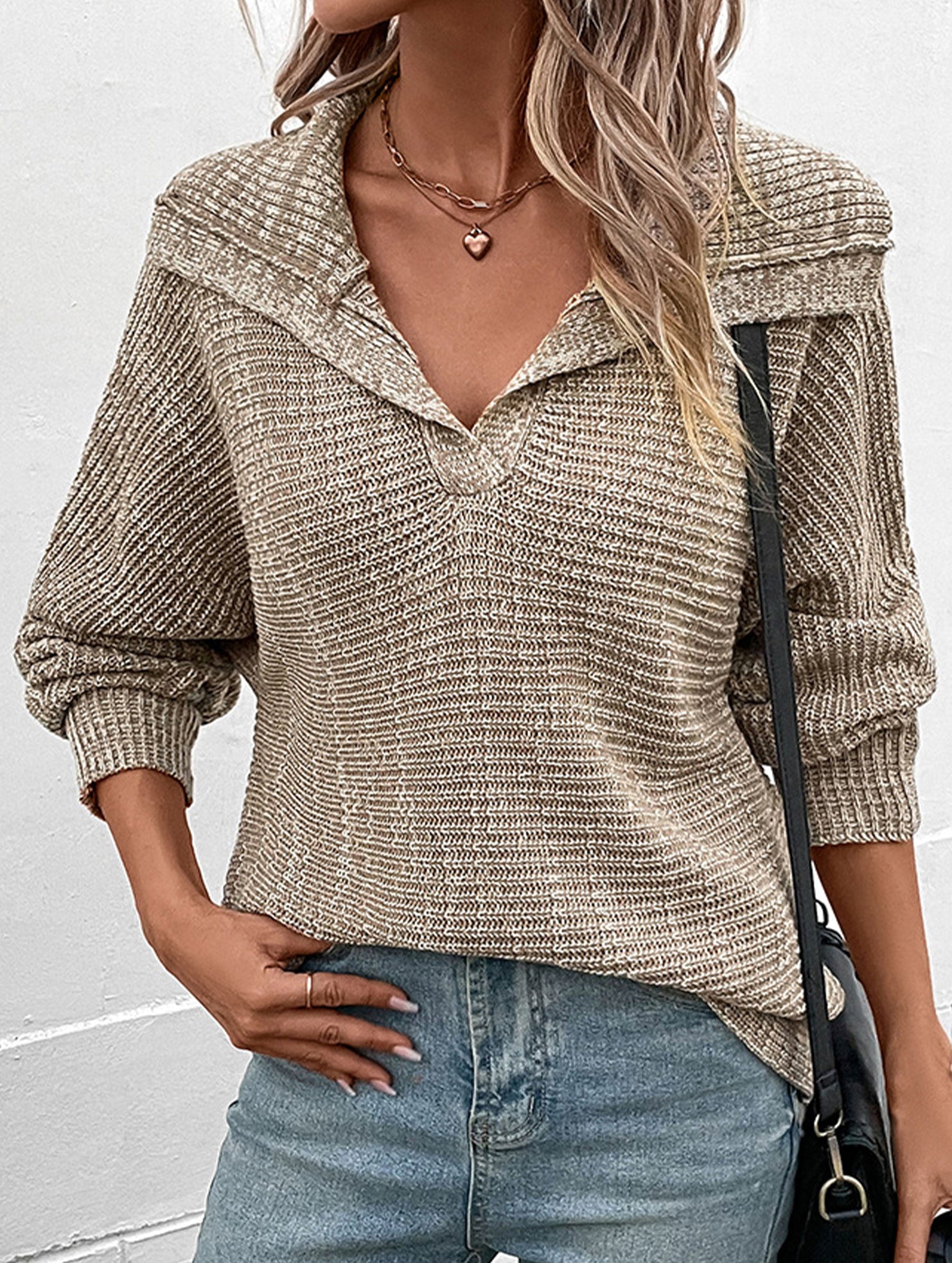 Casual long-sleeved lapel sweater