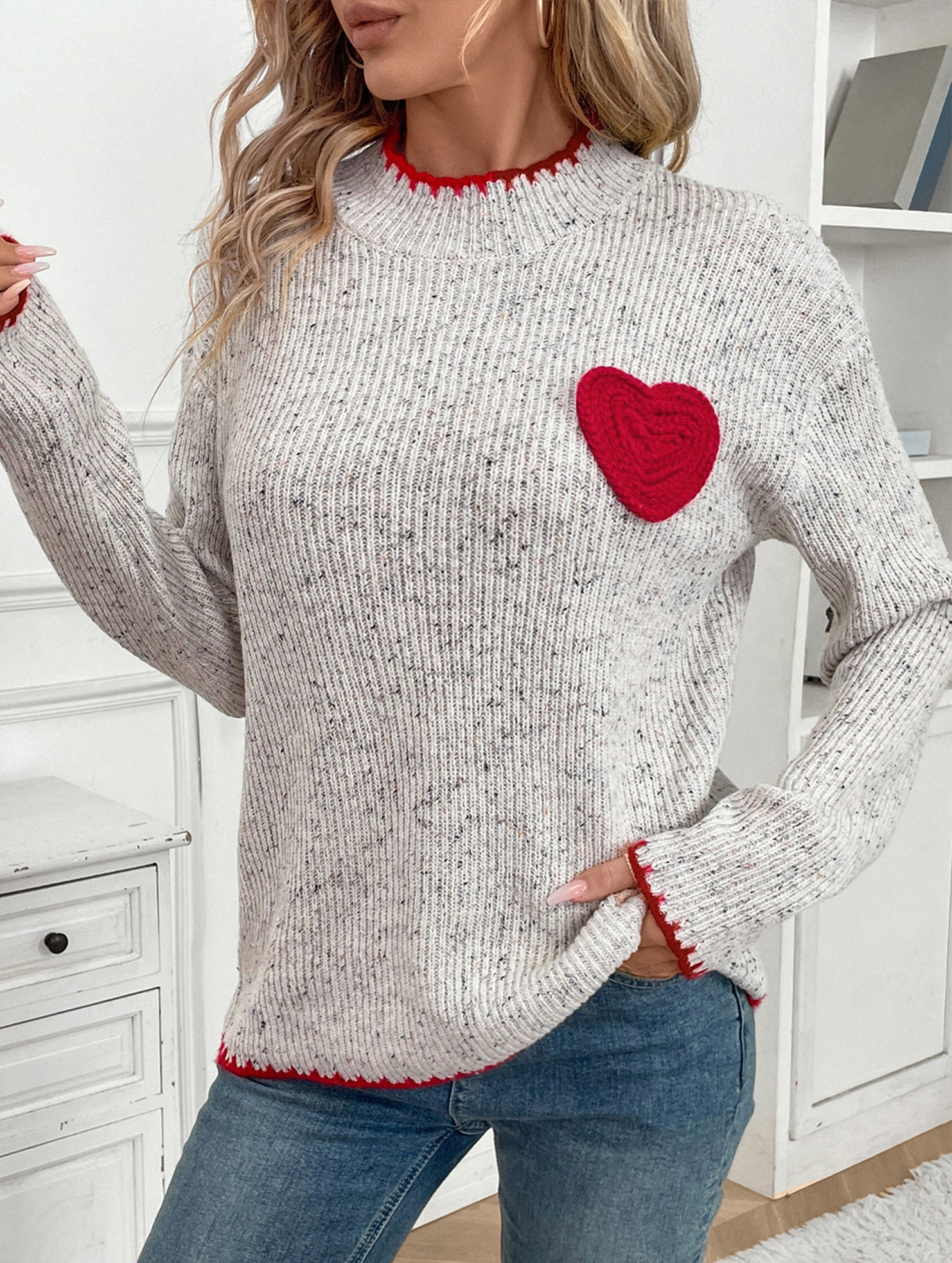 Casual Half-Turtleneck Heart Sweater