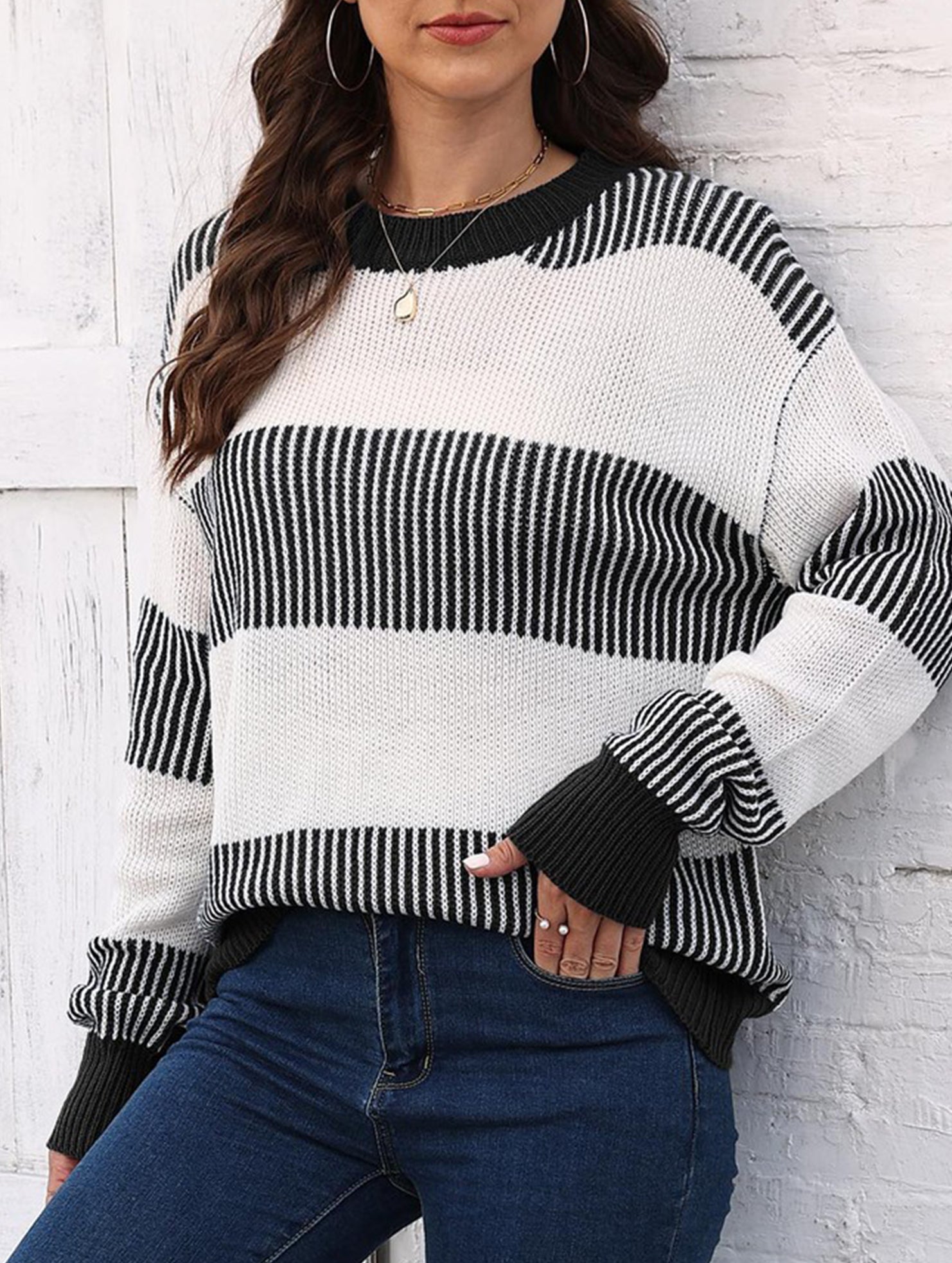 Loose contrast striped sweater