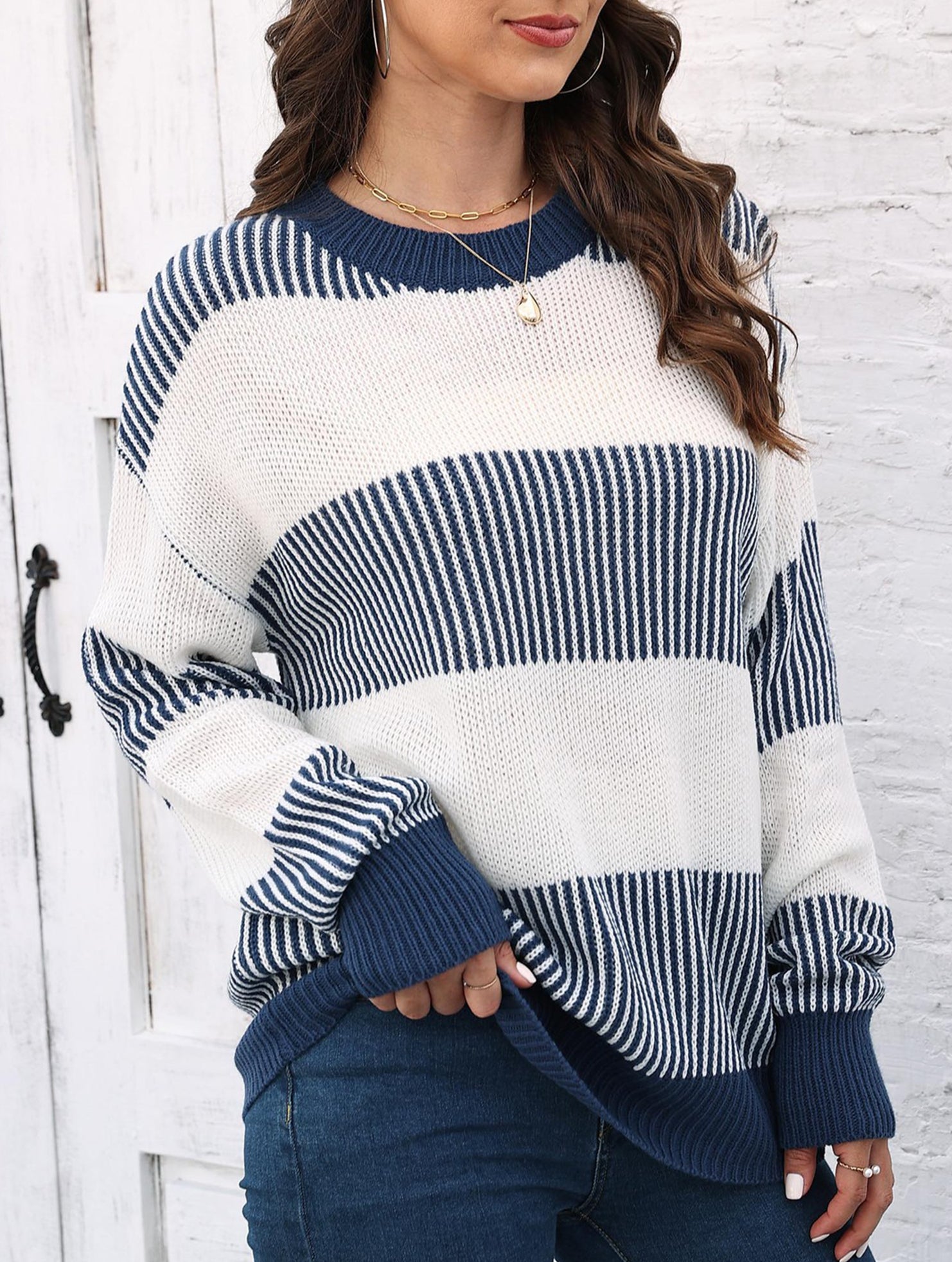 Loose contrast striped sweater