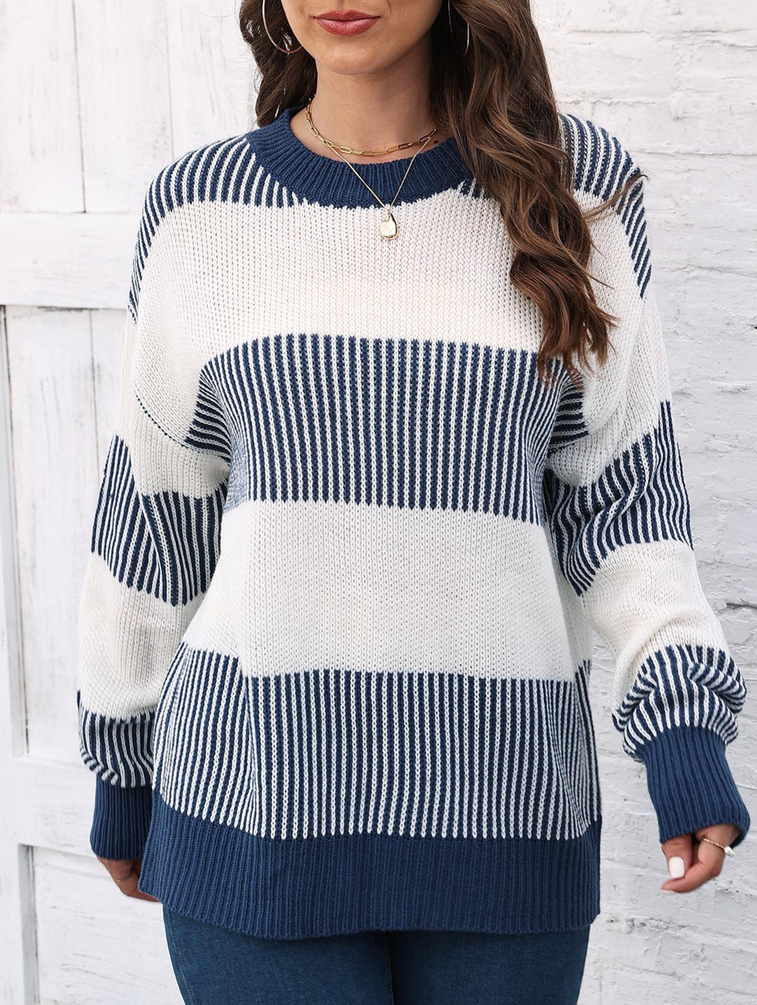Loose contrast striped sweater