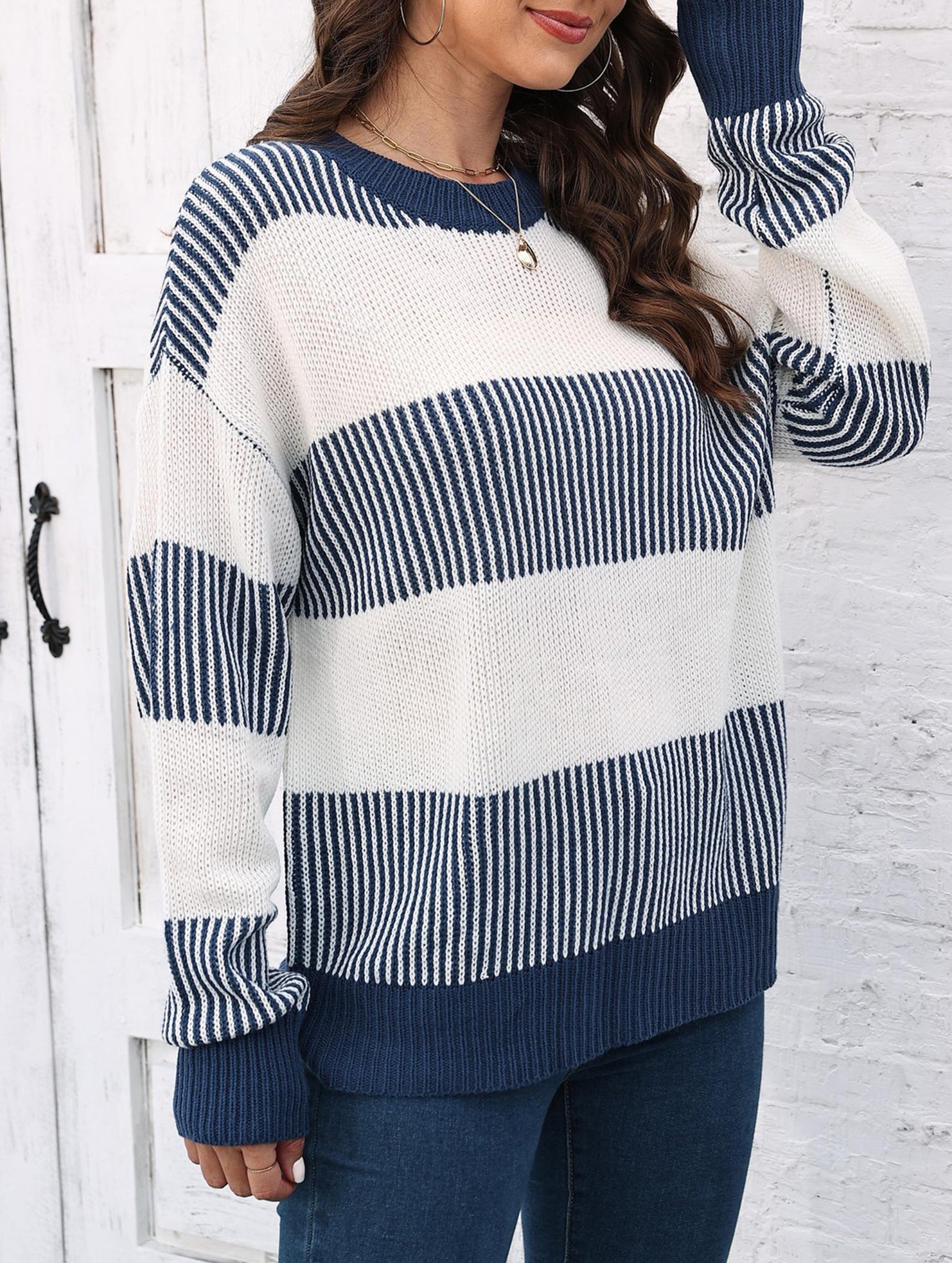 Loose contrast striped sweater