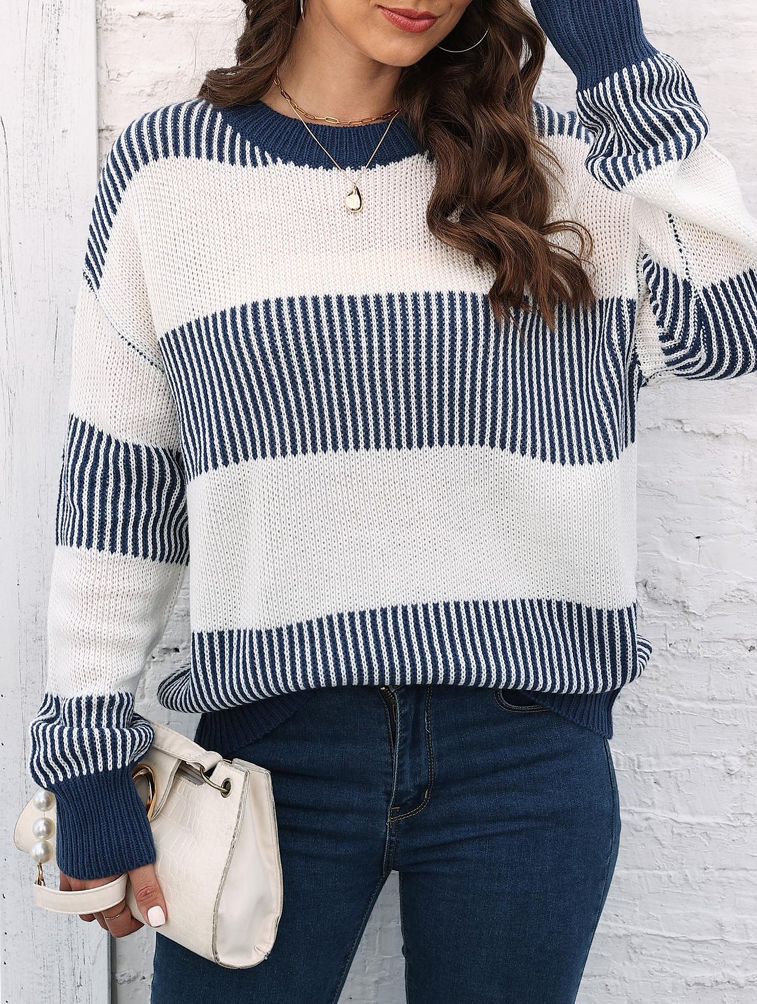 Loose contrast striped sweater