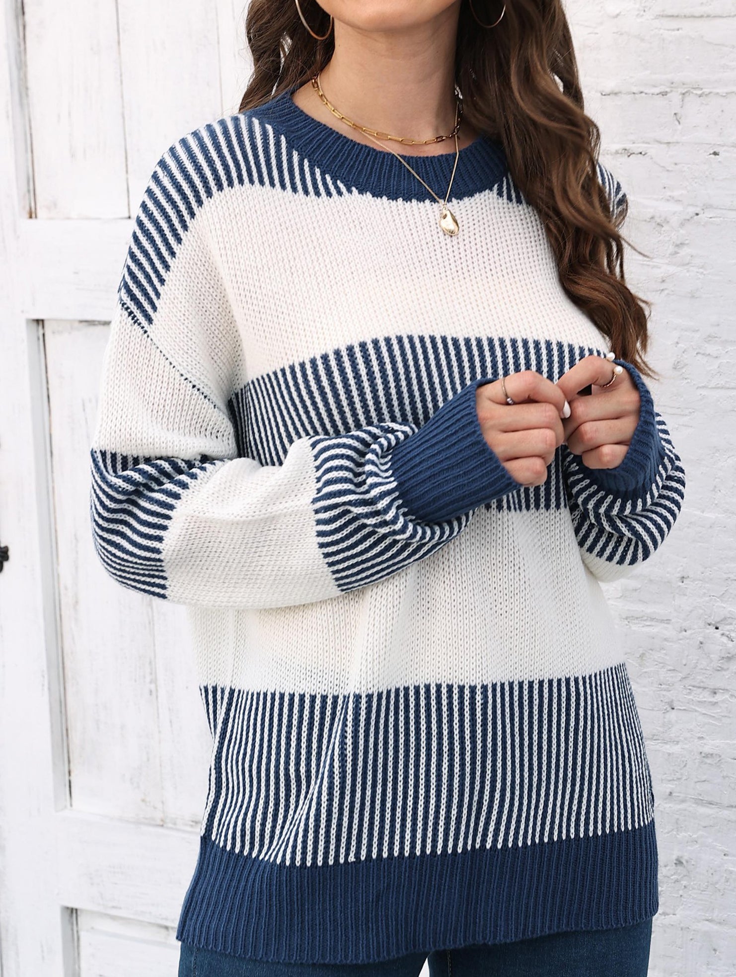 Loose contrast striped sweater