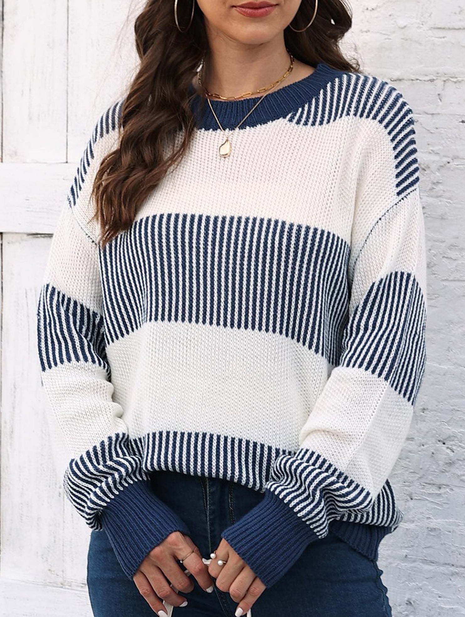 Loose contrast striped sweater