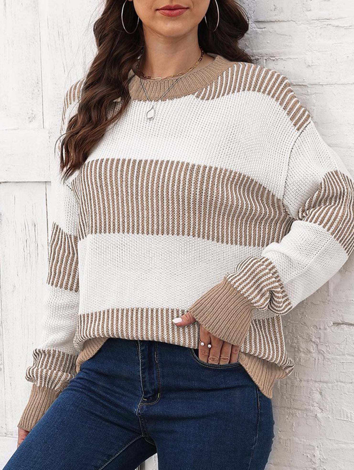 Loose contrast striped sweater