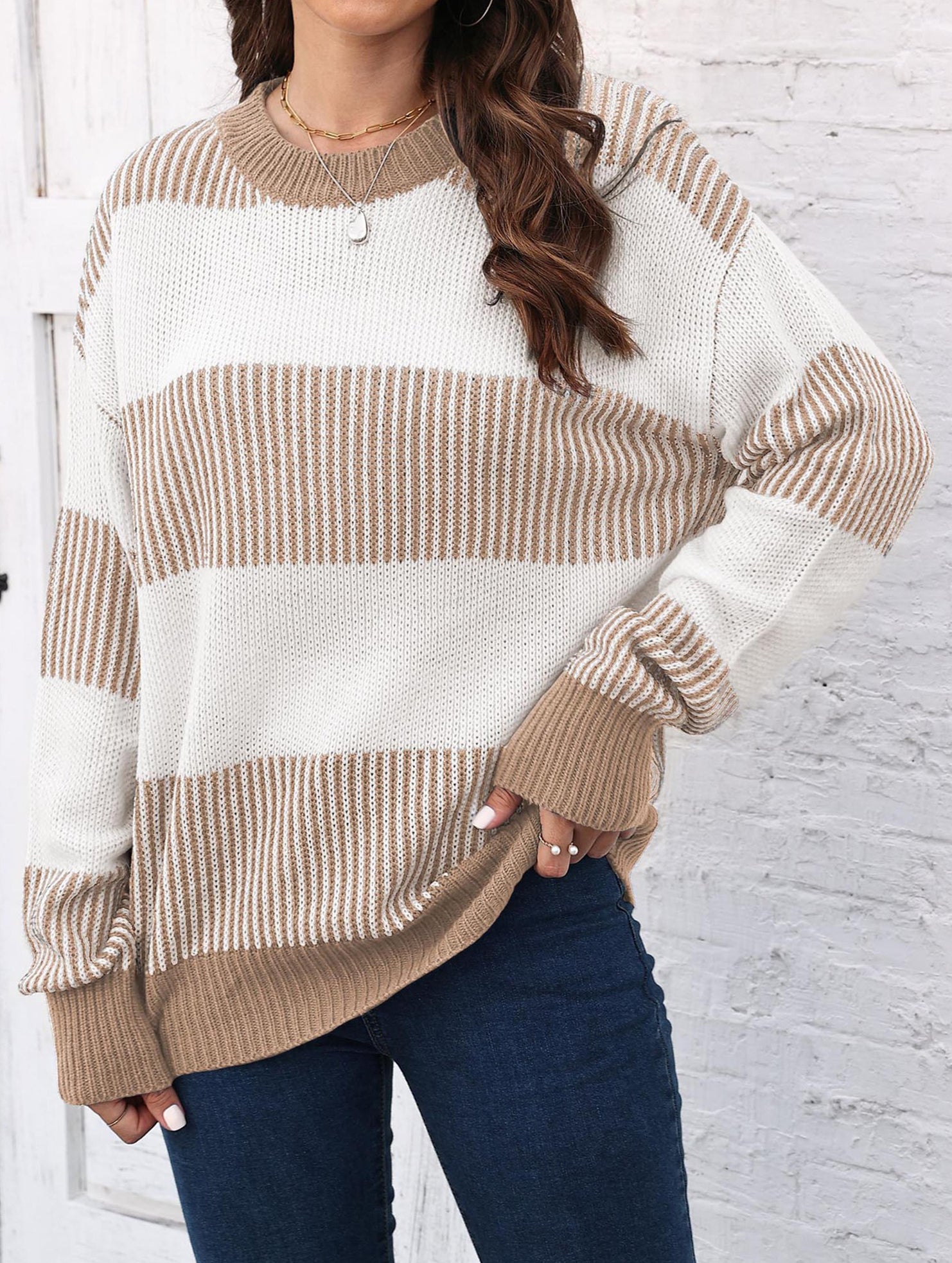 Loose contrast striped sweater