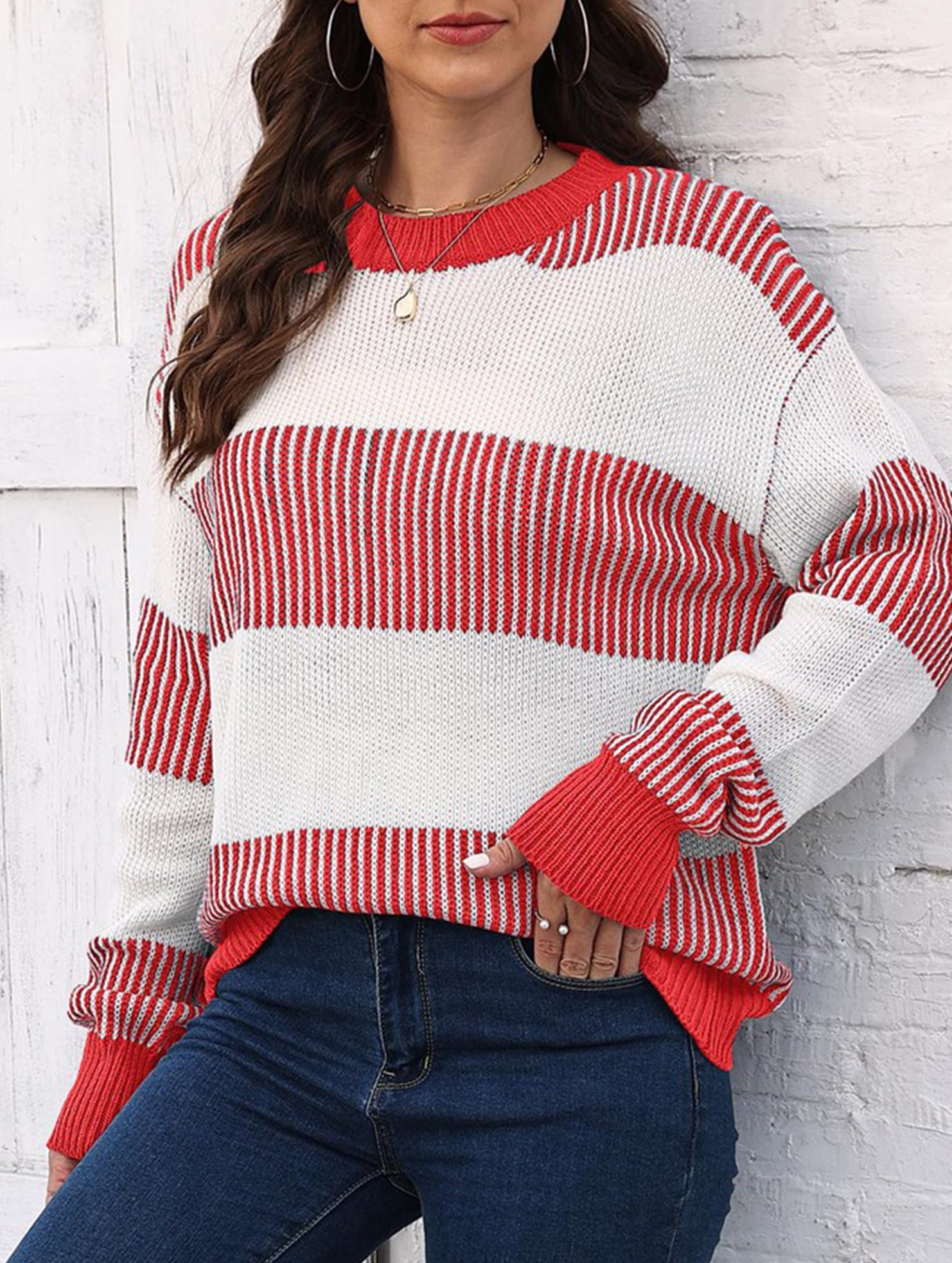 Loose contrast striped sweater