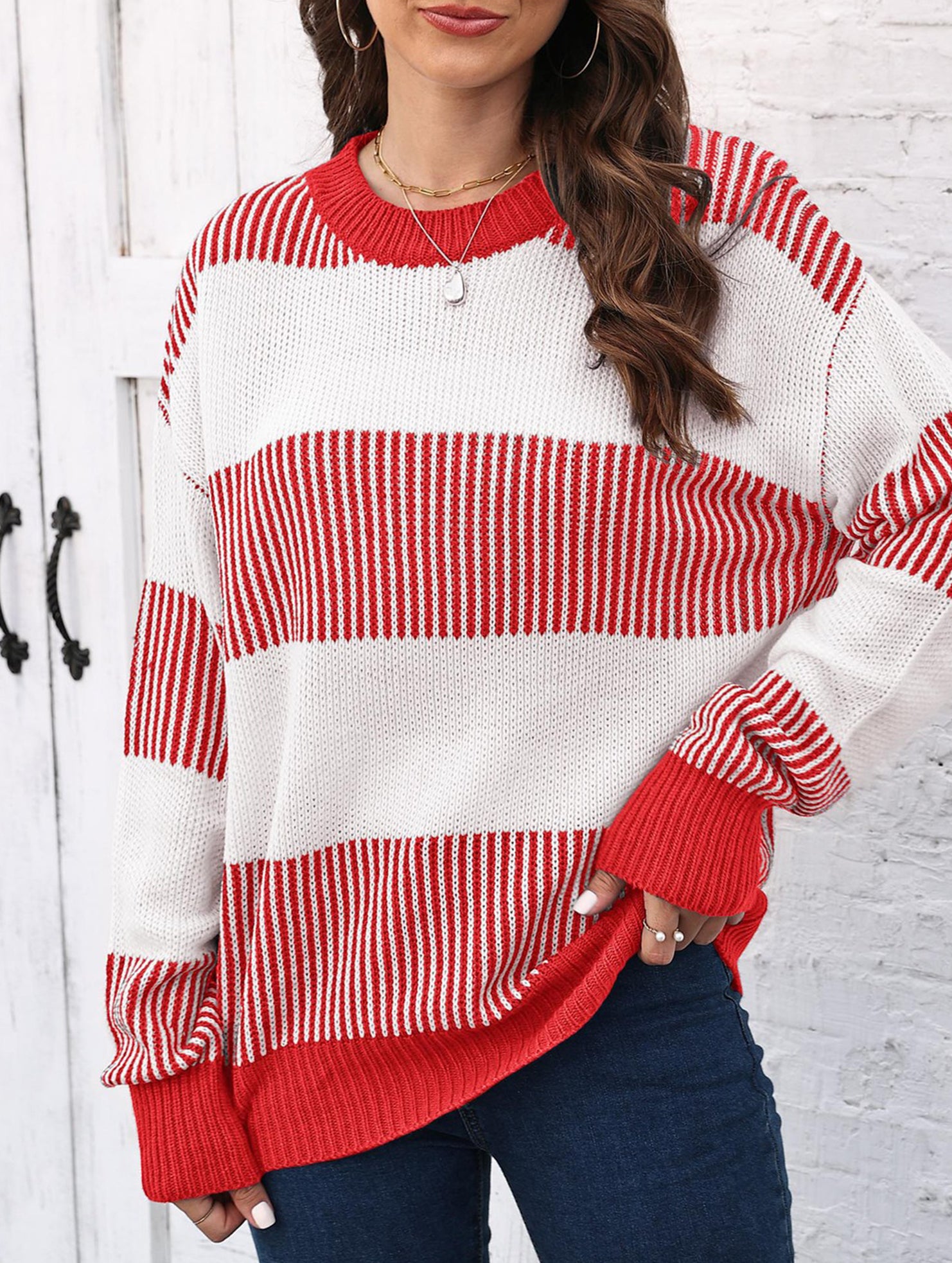 Loose contrast striped sweater