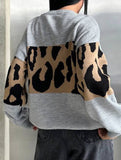 Vintage leopard print contrast crew neck sweater