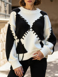 Crew neck long sleeve contrast color sweater